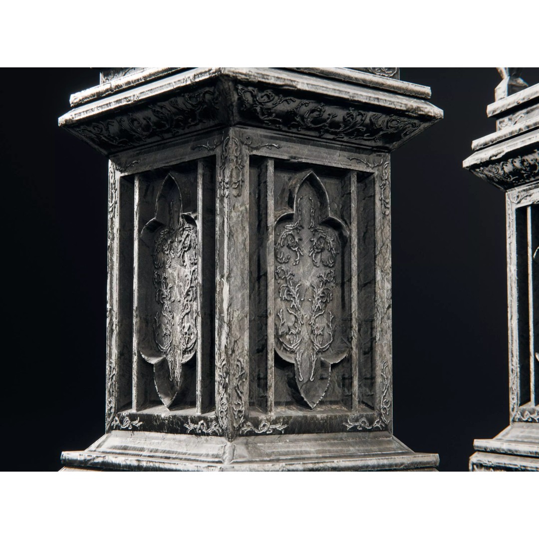 Stone Statues 3D Model – Low Poly Gothic Decoration, FBX - View 7