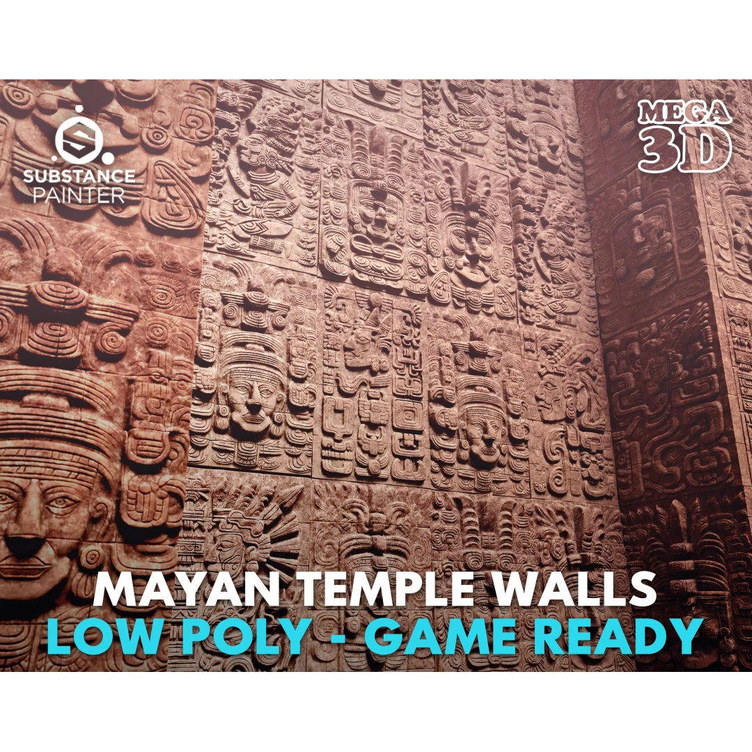 Mayan Temple Wall 3D Model – Low Poly Architectural Asset, FBX - View 2