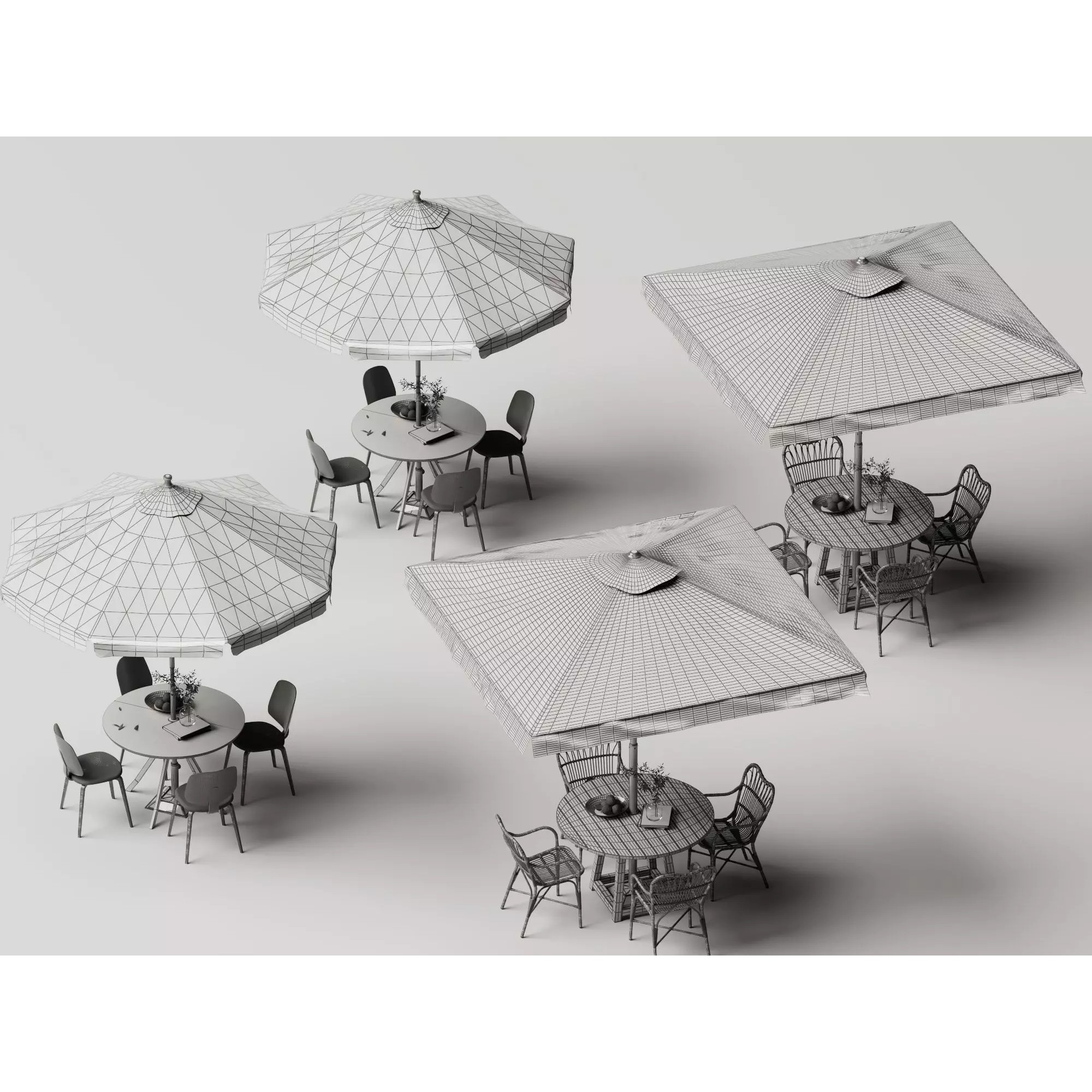 Commercial Outdoor Umbrella Dining Set - Low-Poly Game-Ready 3D Model - View 12