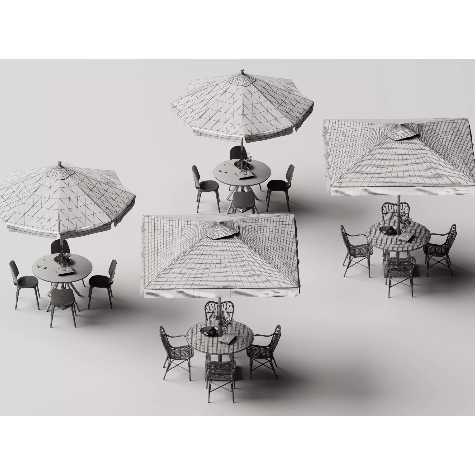 Commercial Outdoor Umbrella Dining Set - Low-Poly Game-Ready 3D Model - View 13