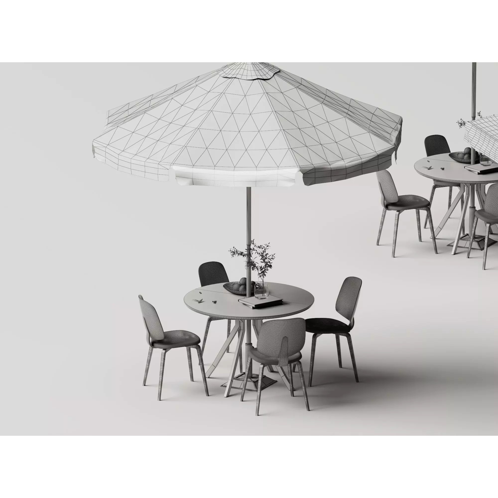 Commercial Outdoor Umbrella Dining Set - Low-Poly Game-Ready 3D Model - View 14