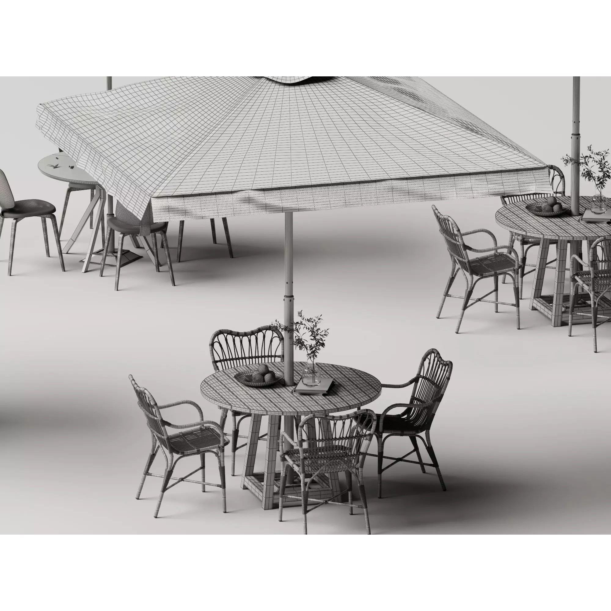 Commercial Outdoor Umbrella Dining Set - Low-Poly Game-Ready 3D Model - View 15