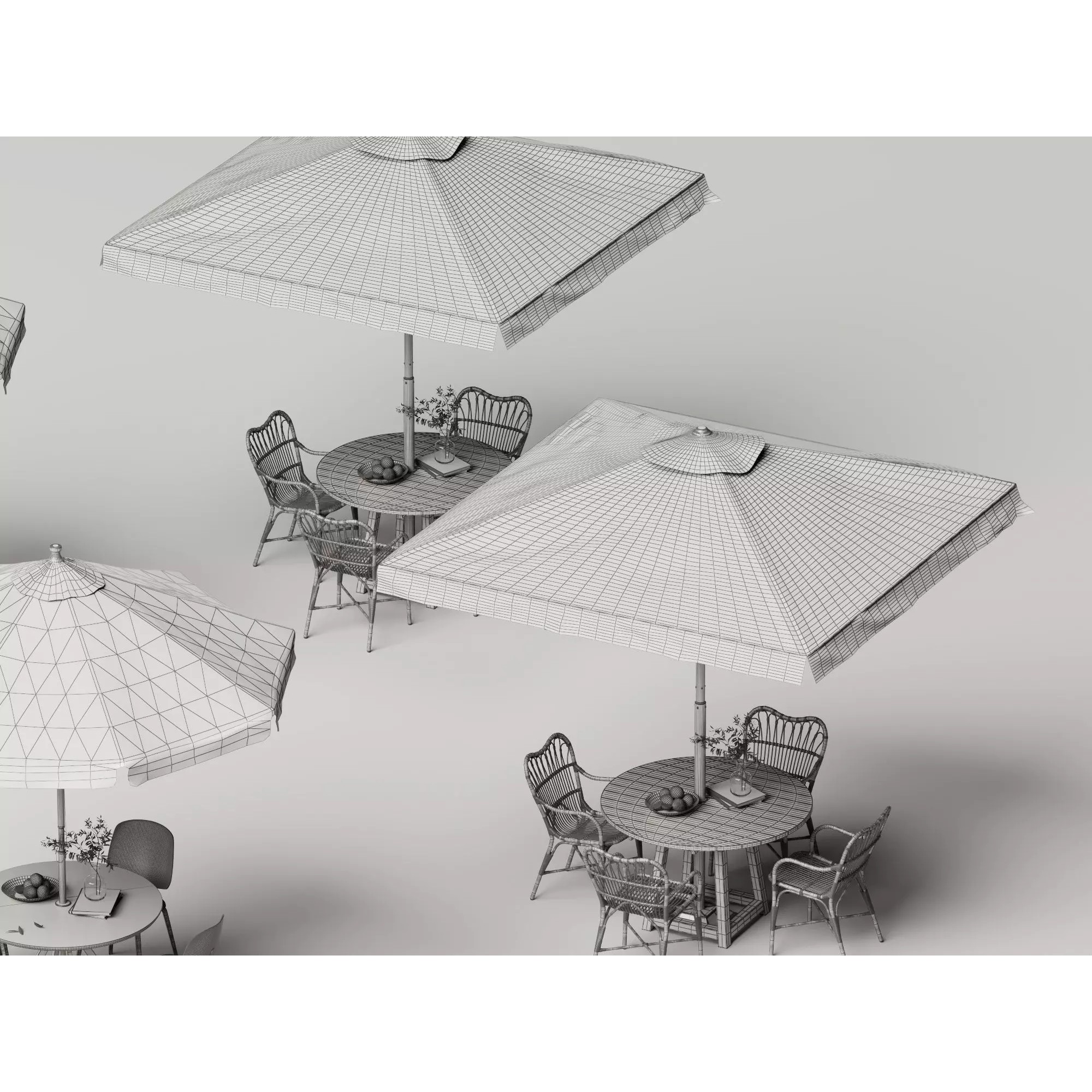 Commercial Outdoor Umbrella Dining Set - Low-Poly Game-Ready 3D Model - View 16