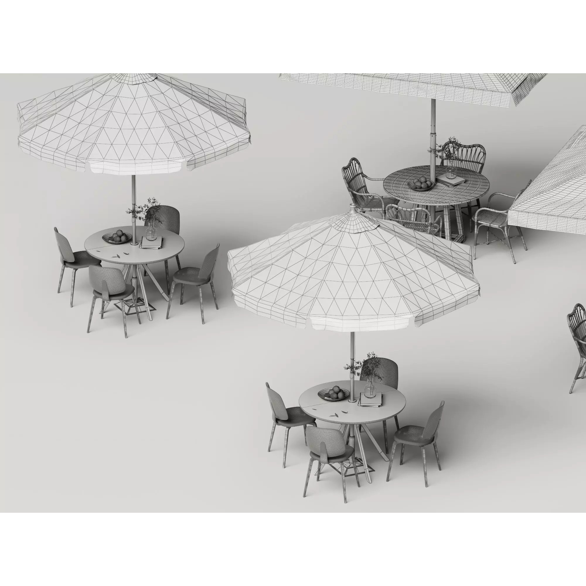 Commercial Outdoor Umbrella Dining Set - Low-Poly Game-Ready 3D Model - View 17