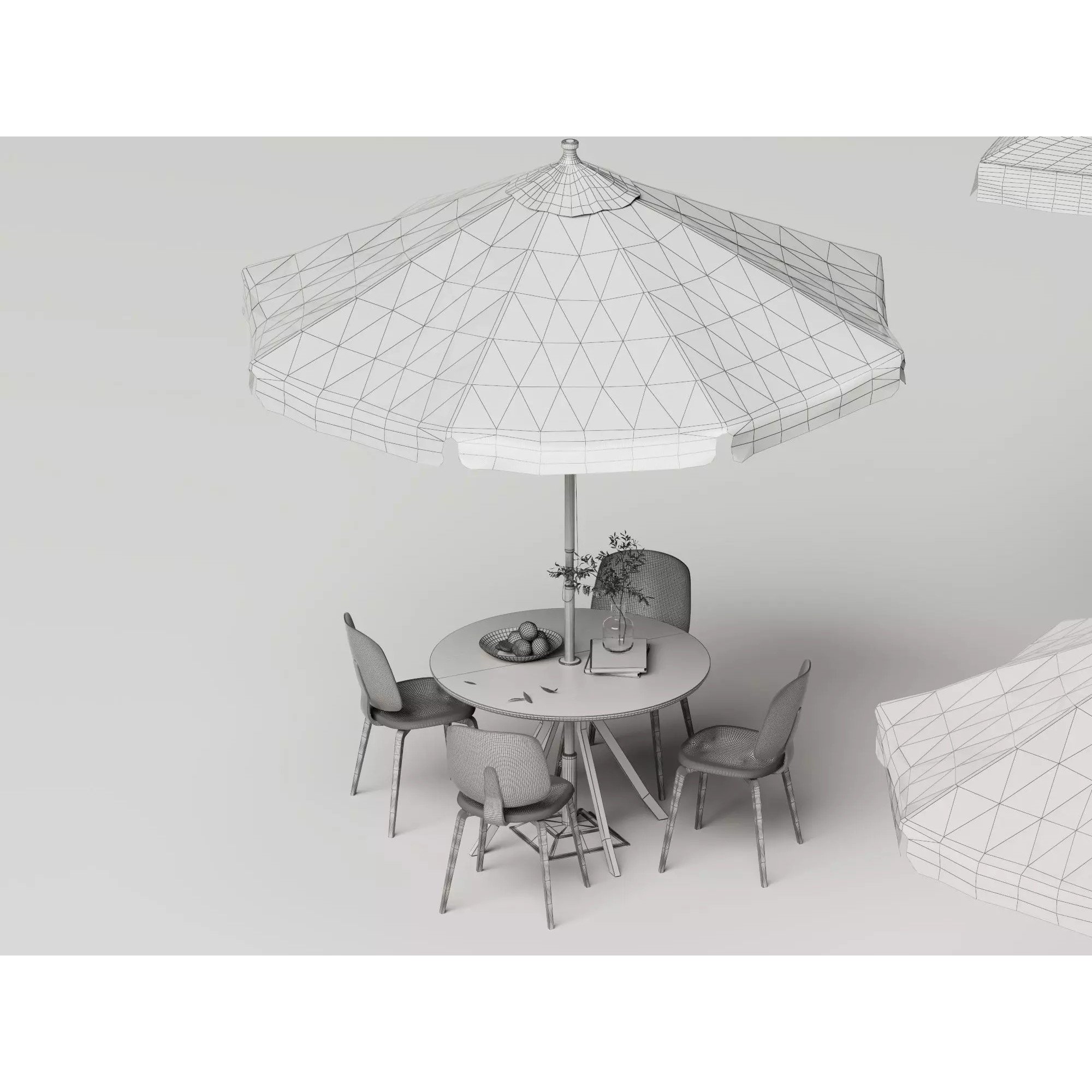Commercial Outdoor Umbrella Dining Set - Low-Poly Game-Ready 3D Model - View 18