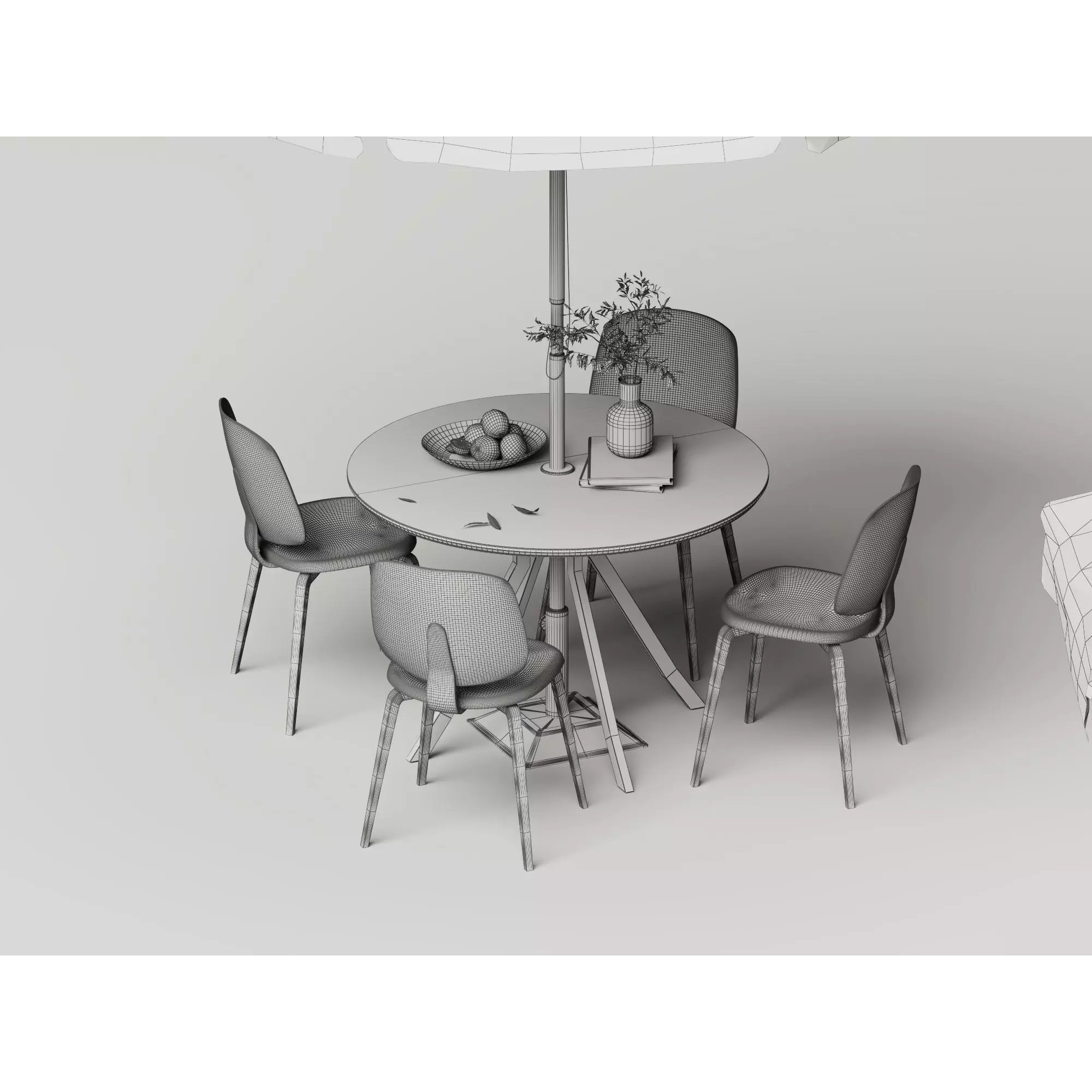Commercial Outdoor Umbrella Dining Set - Low-Poly Game-Ready 3D Model - View 19