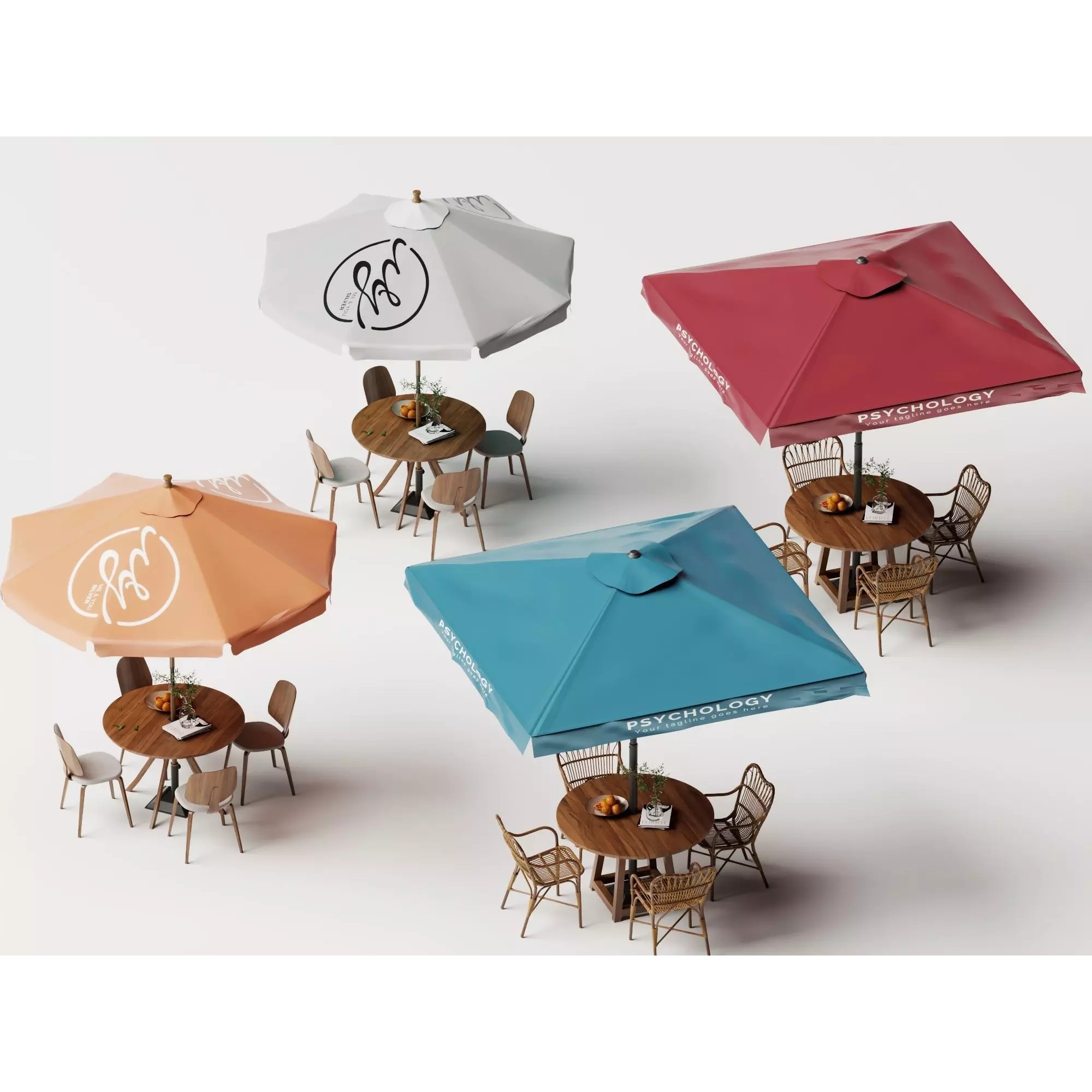 Commercial Outdoor Umbrella Dining Set - Low-Poly Game-Ready 3D Model - View 2
