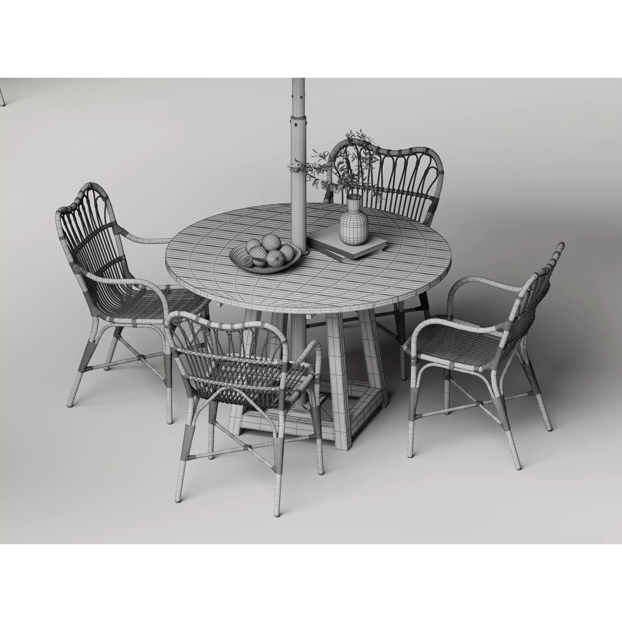 Commercial Outdoor Umbrella Dining Set - Low-Poly Game-Ready 3D Model - View 20