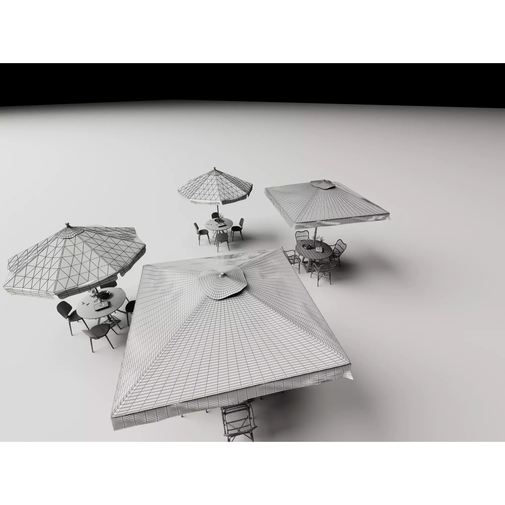 Commercial Outdoor Umbrella Dining Set - Low-Poly Game-Ready 3D Model - View 21