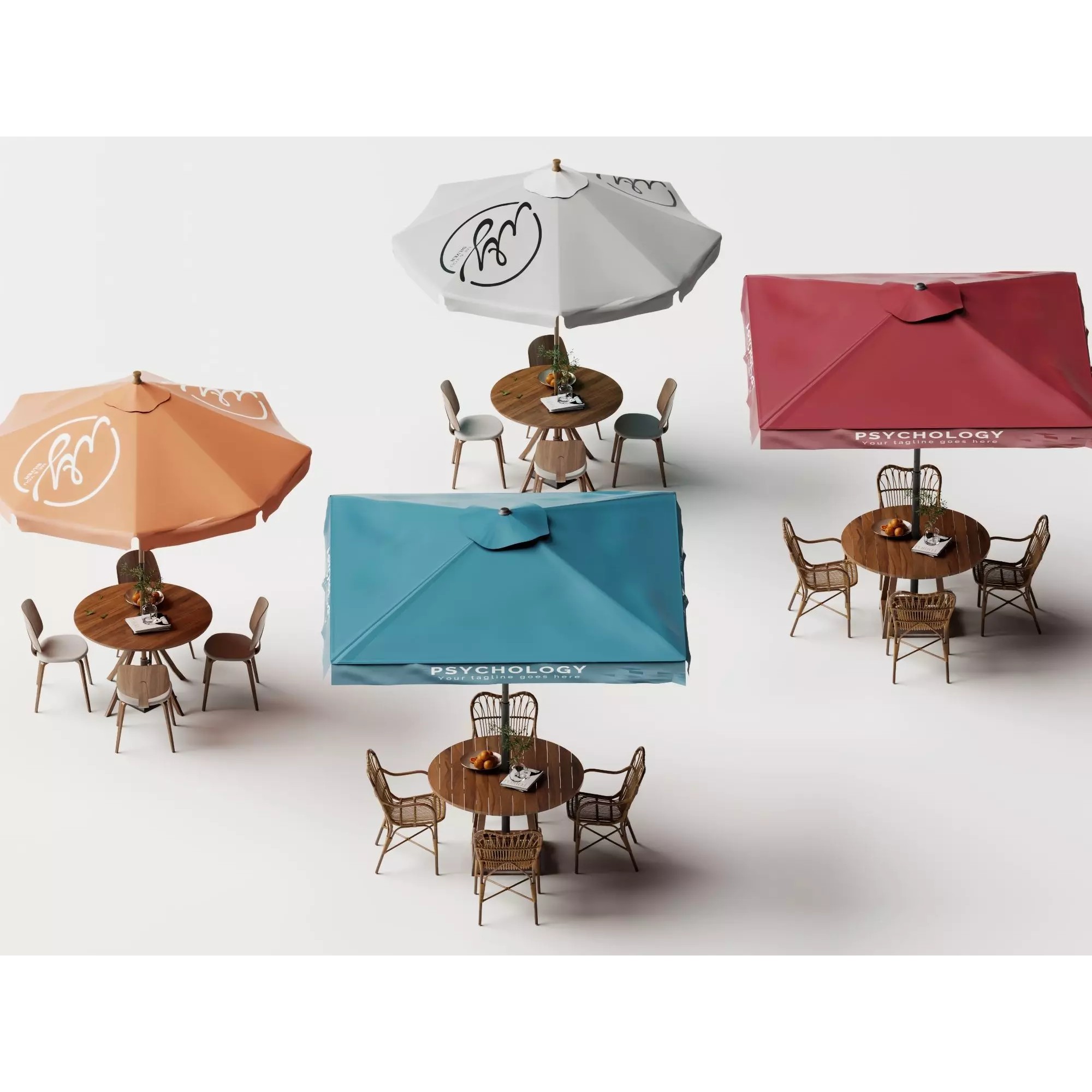Commercial Outdoor Umbrella Dining Set - Low-Poly Game-Ready 3D Model - View 3