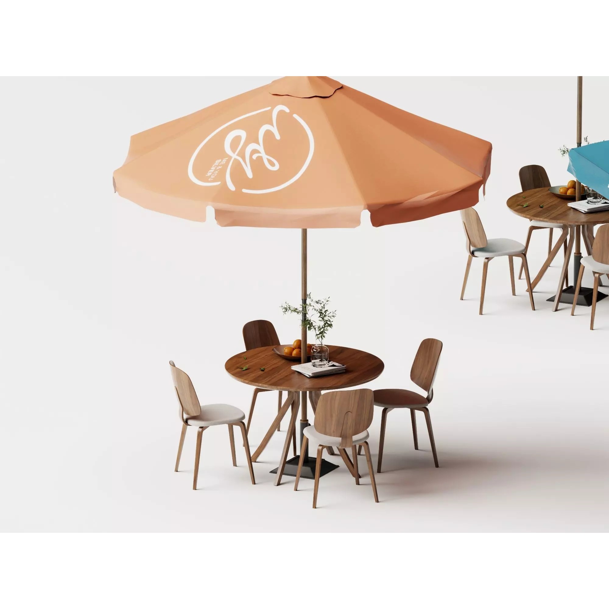 Commercial Outdoor Umbrella Dining Set - Low-Poly Game-Ready 3D Model - View 4