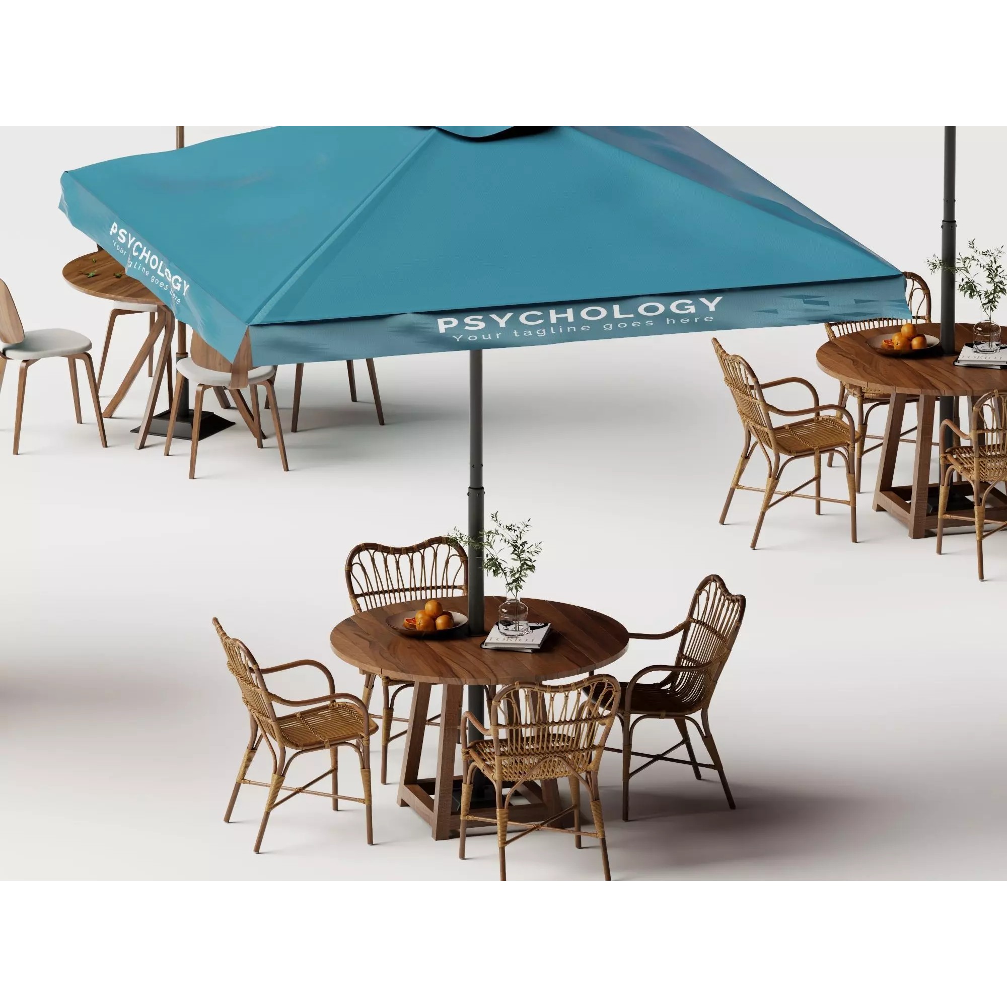 Commercial Outdoor Umbrella Dining Set - Low-Poly Game-Ready 3D Model - View 5