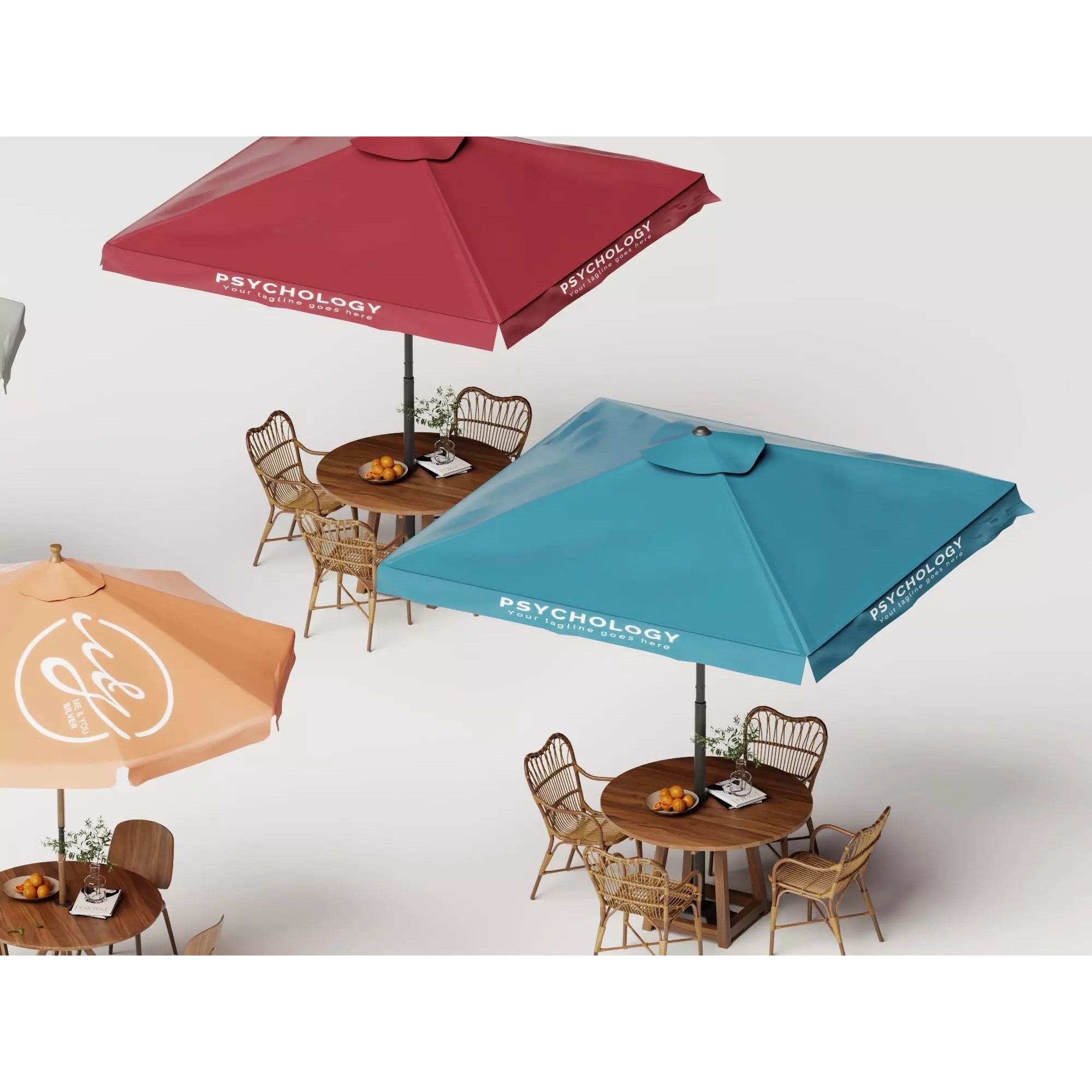 Commercial Outdoor Umbrella Dining Set - Low-Poly Game-Ready 3D Model - View 6