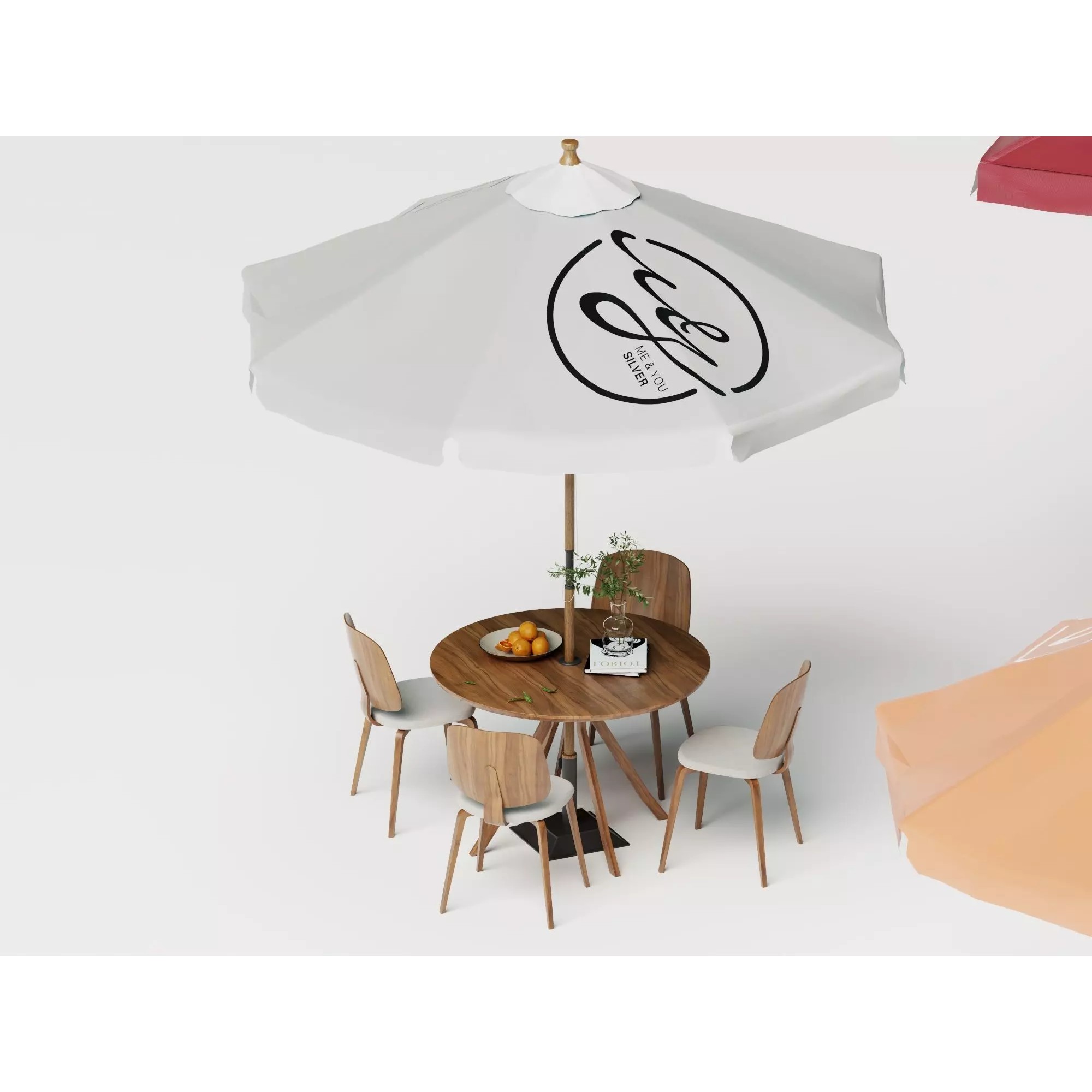 Commercial Outdoor Umbrella Dining Set - Low-Poly Game-Ready 3D Model - View 8