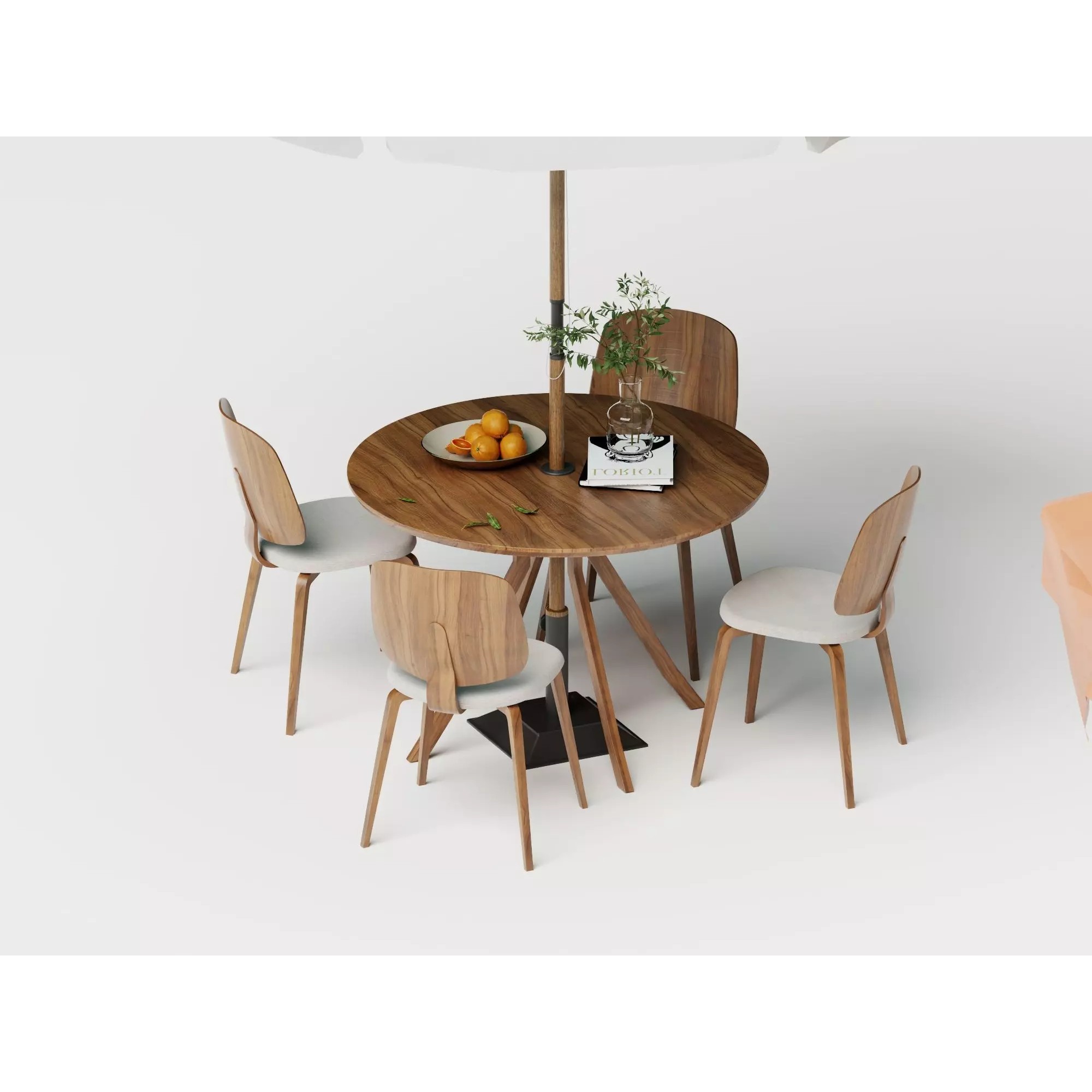 Commercial Outdoor Umbrella Dining Set - Low-Poly Game-Ready 3D Model - View 9