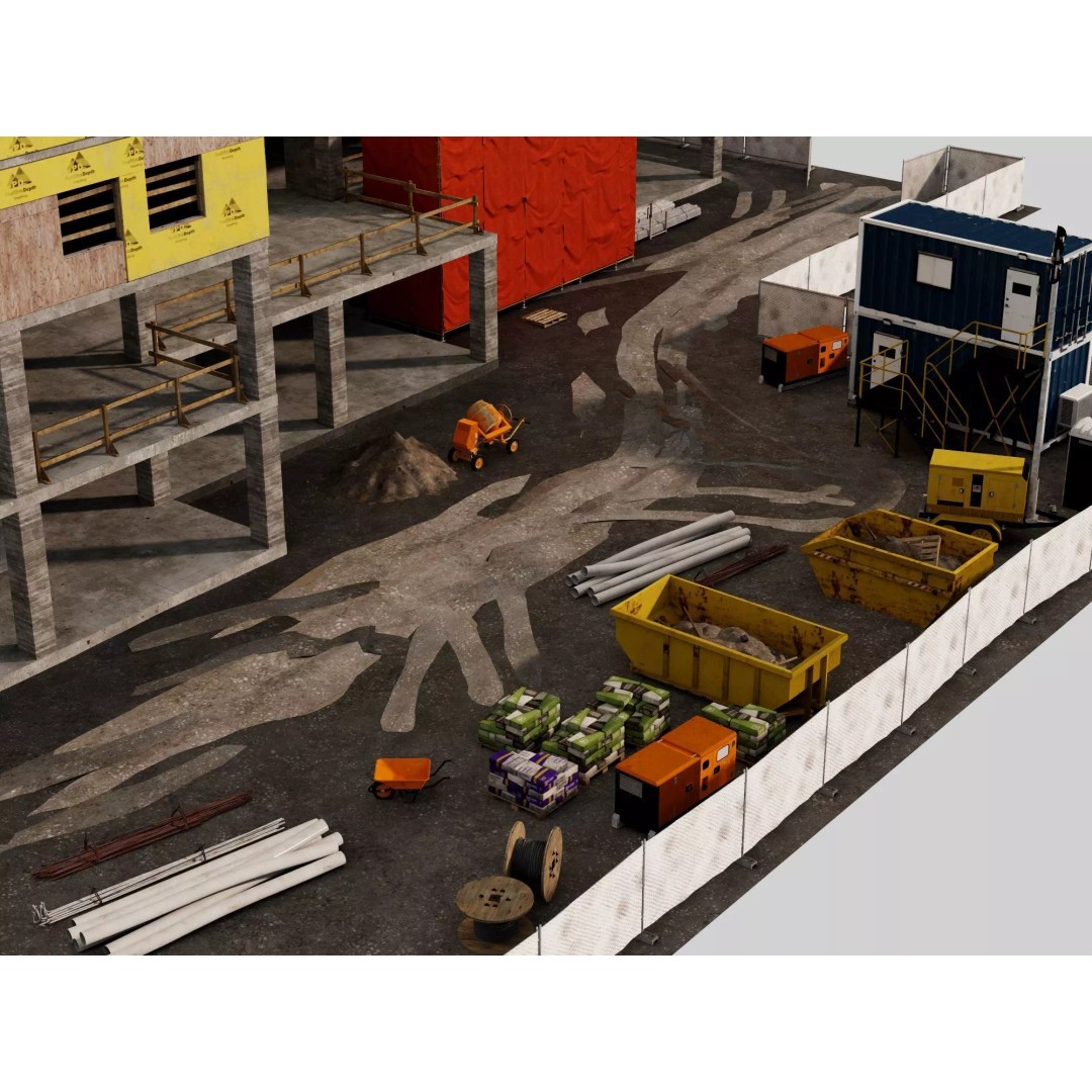 Multi-Story Building 3D Model – Low Poly Construction Asset, FBX