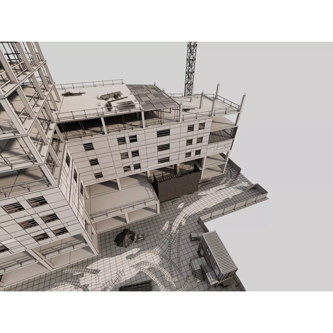 Multi-Story Building 3D Model – Low Poly Construction Asset, FBX - View 11