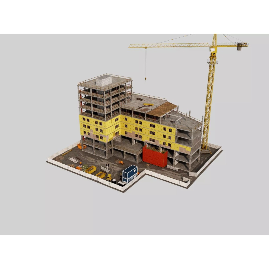 Multi-Story Building 3D Model – Low Poly Construction Asset, FBX - View 13