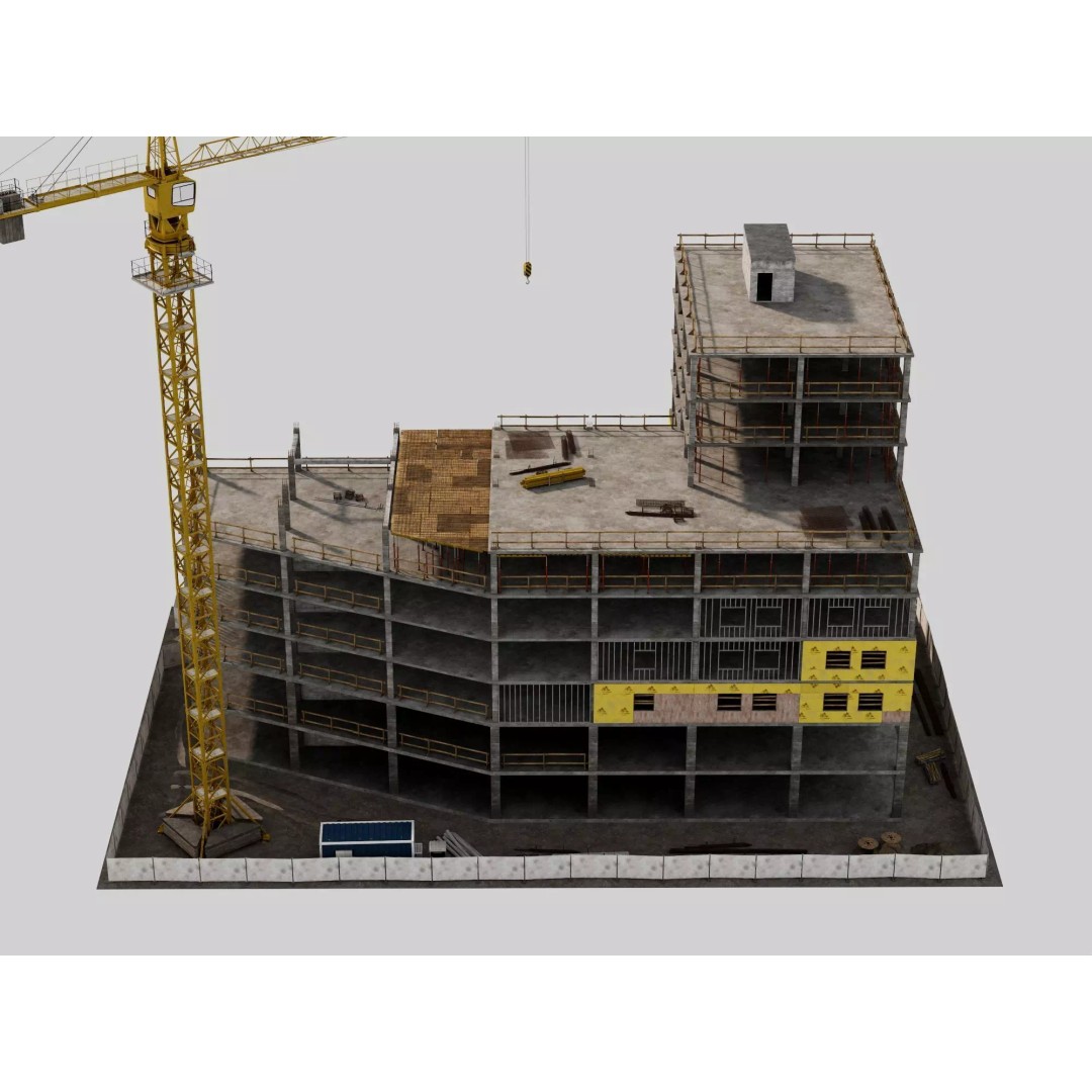 Multi-Story Building 3D Model – Low Poly Construction Asset, FBX - View 14