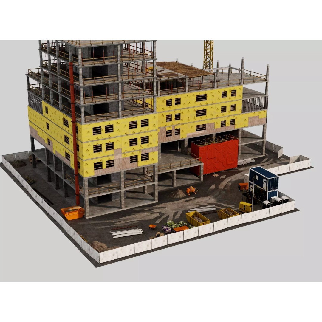 Multi-Story Building 3D Model – Low Poly Construction Asset, FBX - View 15