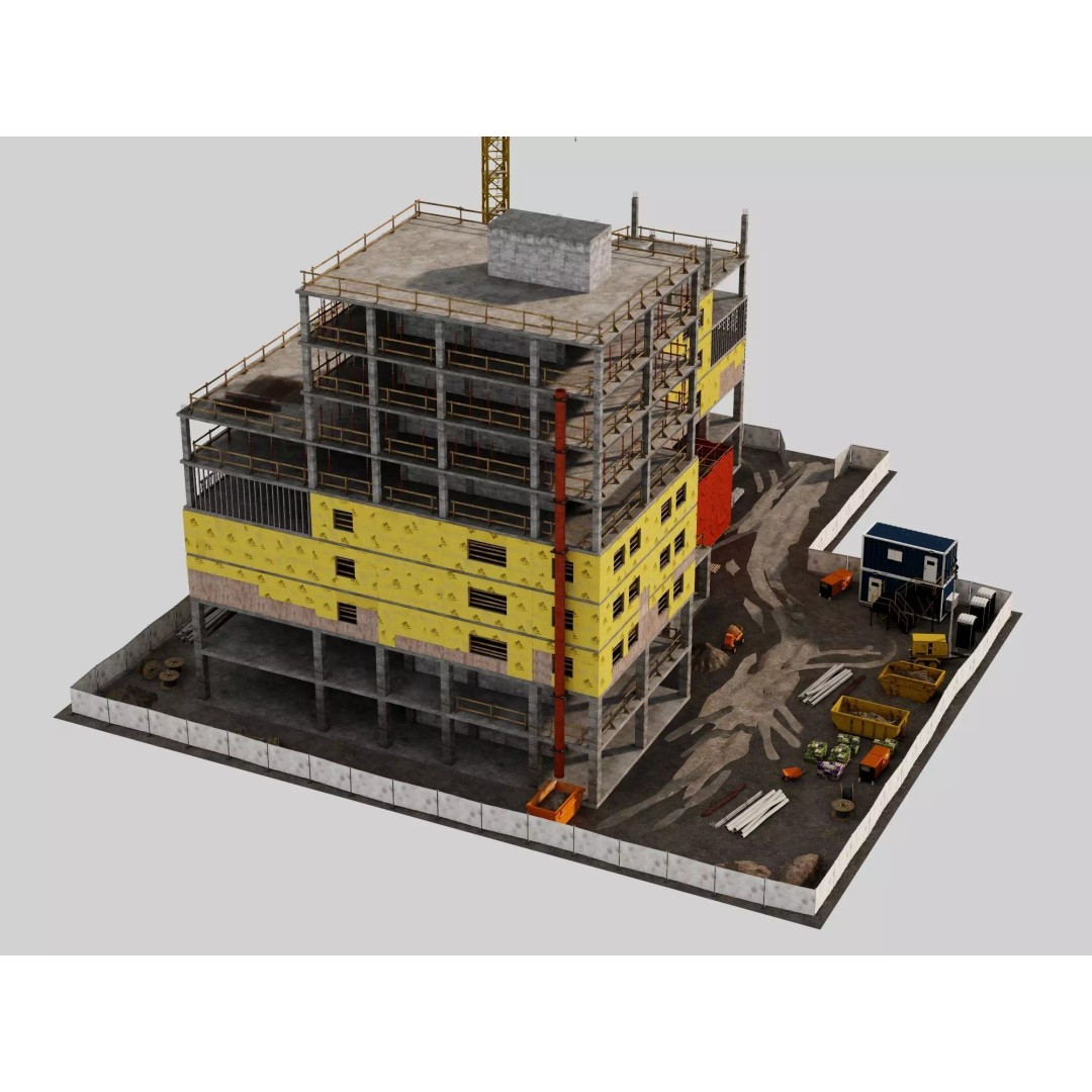Multi-Story Building 3D Model – Low Poly Construction Asset, FBX - View 17