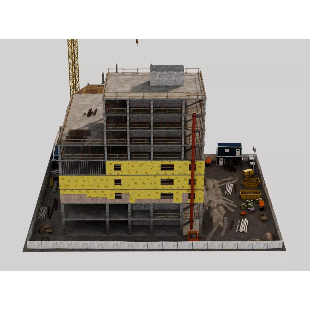 Multi-Story Building 3D Model – Low Poly Construction Asset, FBX - View 18