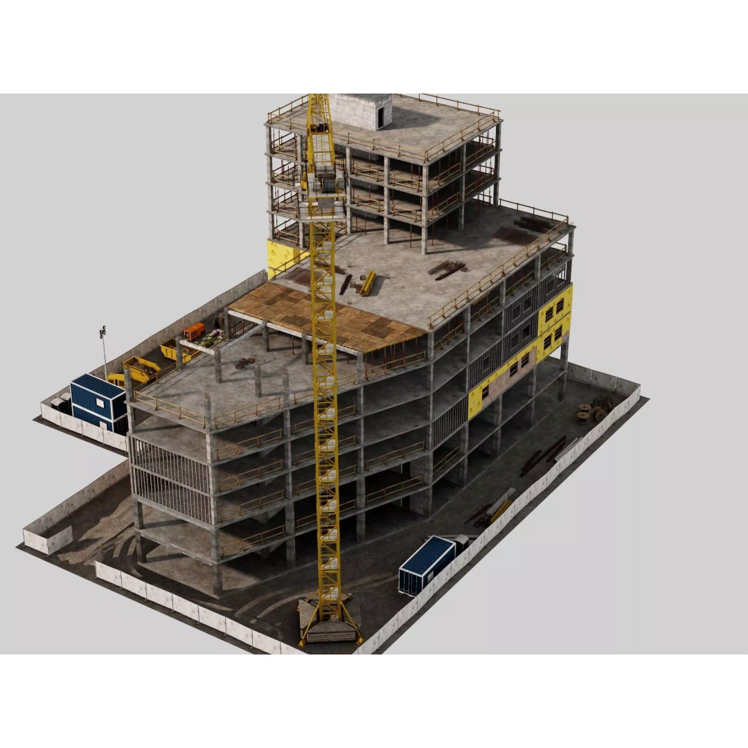 Multi-Story Building 3D Model – Low Poly Construction Asset, FBX - View 20