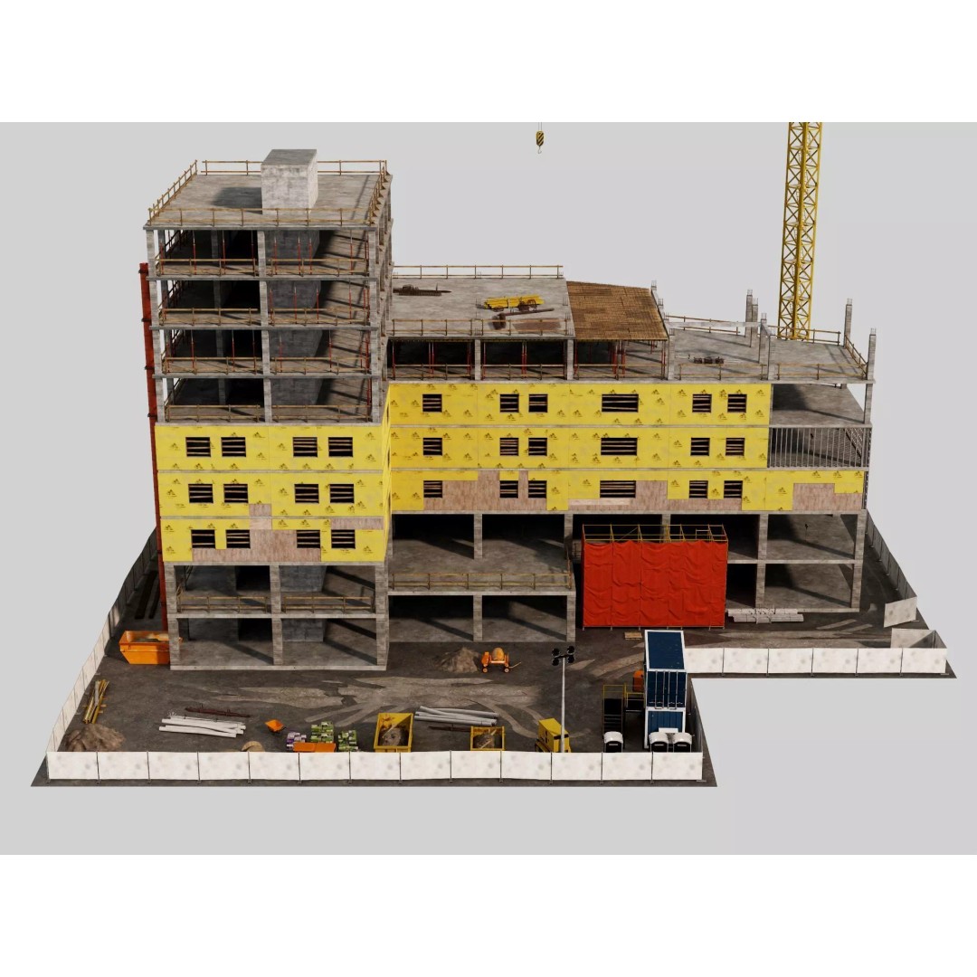 Multi-Story Building 3D Model – Low Poly Construction Asset, FBX - View 21