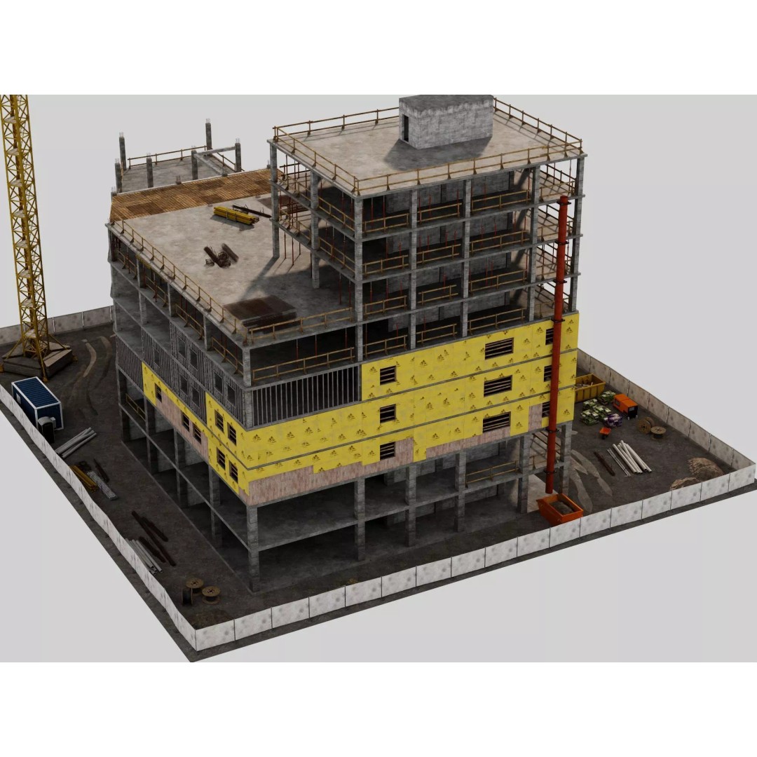 Multi-Story Building 3D Model – Low Poly Construction Asset, FBX - View 23