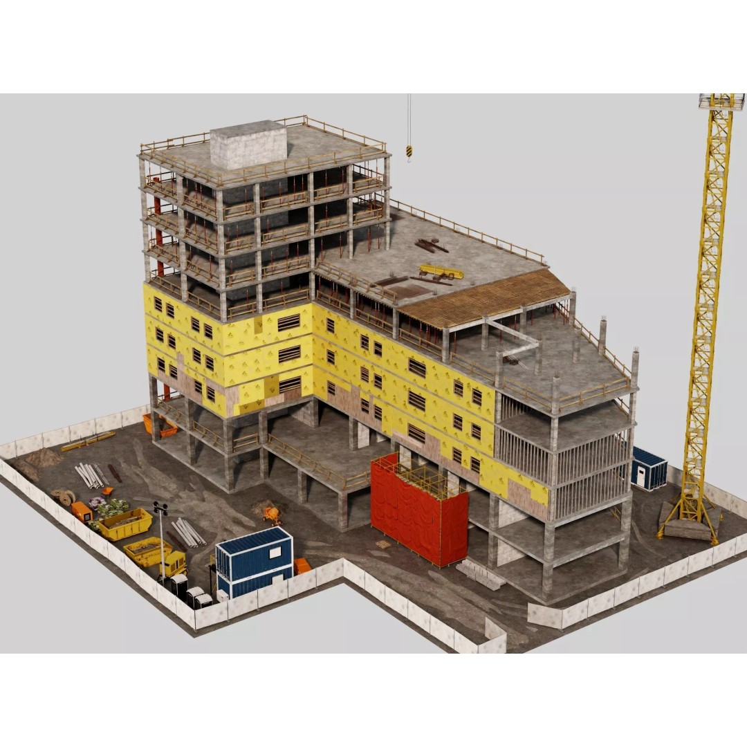 Multi-Story Building 3D Model – Low Poly Construction Asset, FBX - View 24