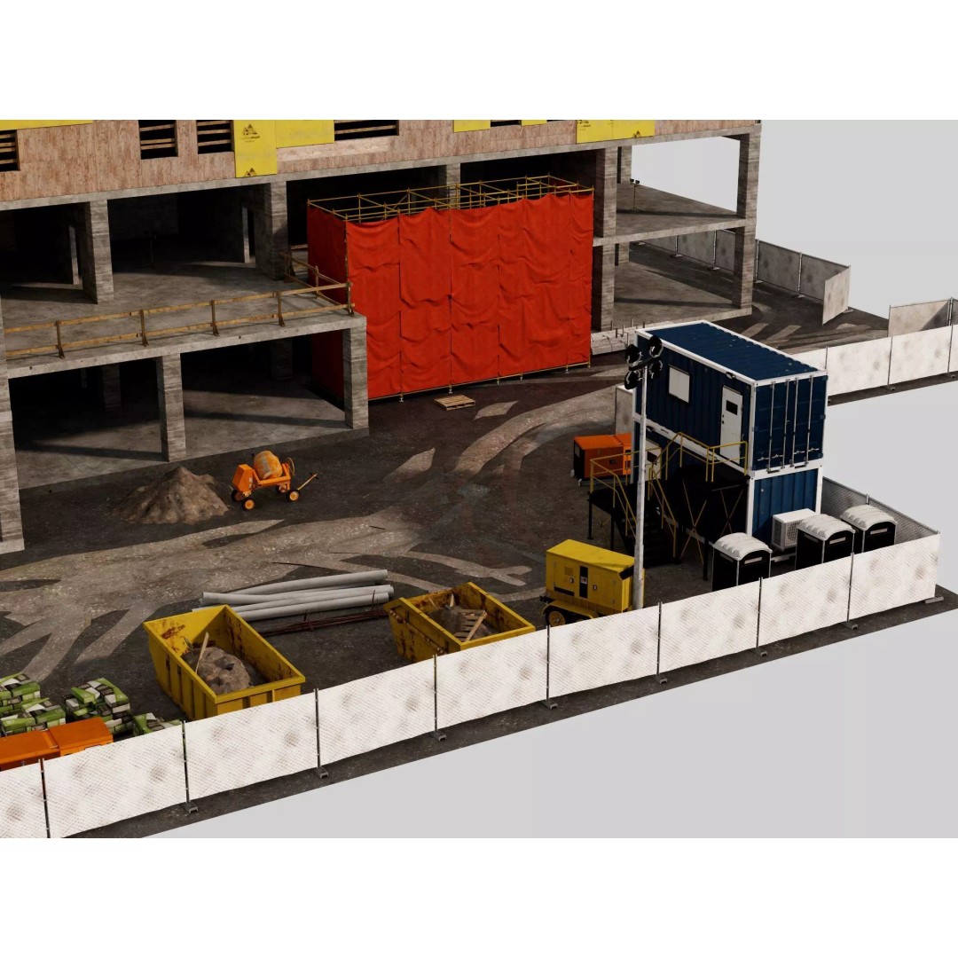 Multi-Story Building 3D Model – Low Poly Construction Asset, FBX - View 5