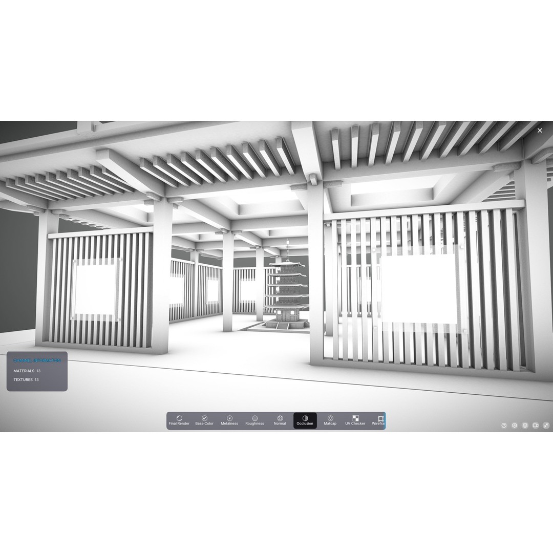 Japanese Image Gallery 3D Model – Low Poly VR Asset, Blender, FBX, GLB