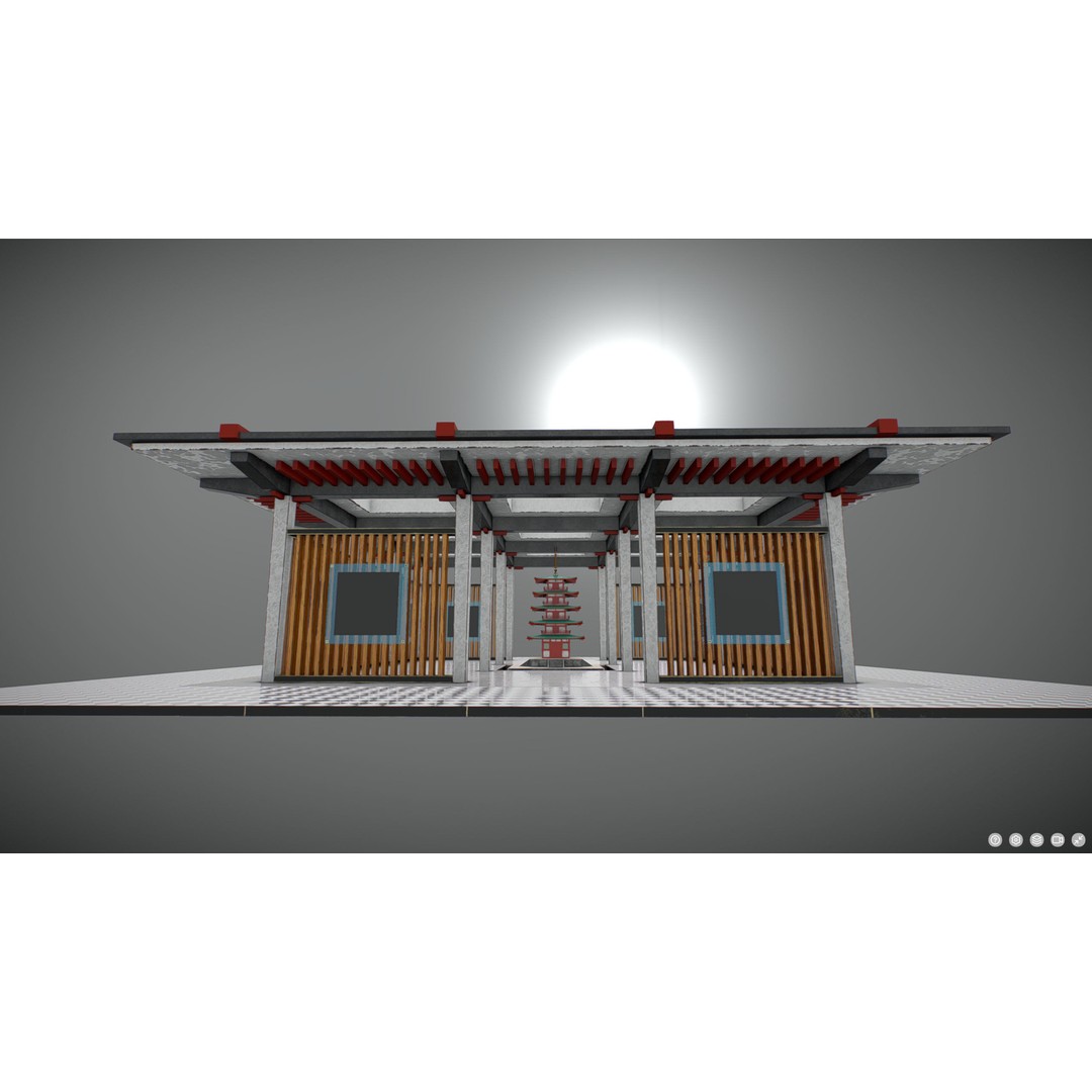 Japanese Image Gallery 3D Model – Low Poly VR Asset, Blender, FBX, GLB - View 3