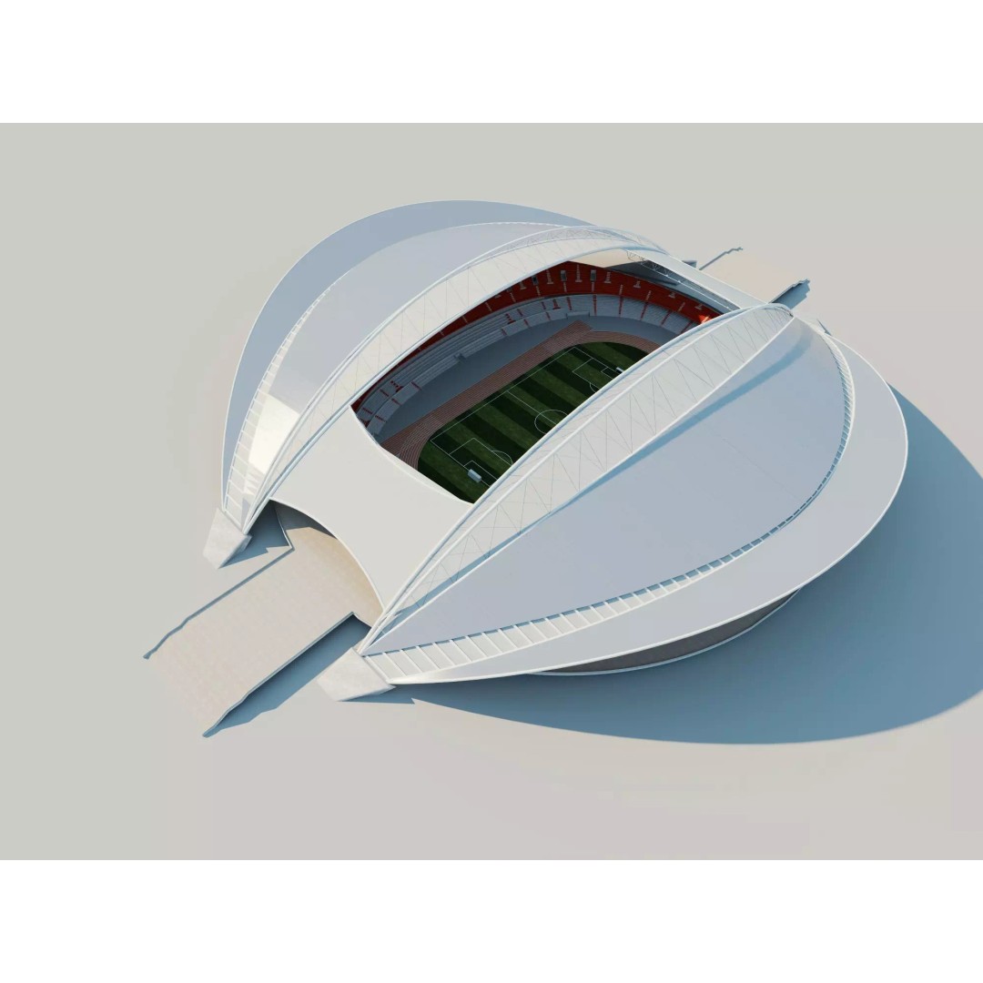 Modern Soccer Stadium 3D Model – Unique Futuristic Roof Designs, FBX, OBJ - View 10