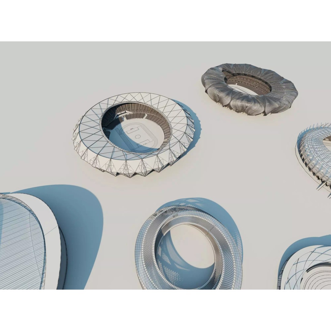 Modern Soccer Stadium 3D Model – Unique Futuristic Roof Designs, FBX, OBJ - View 11
