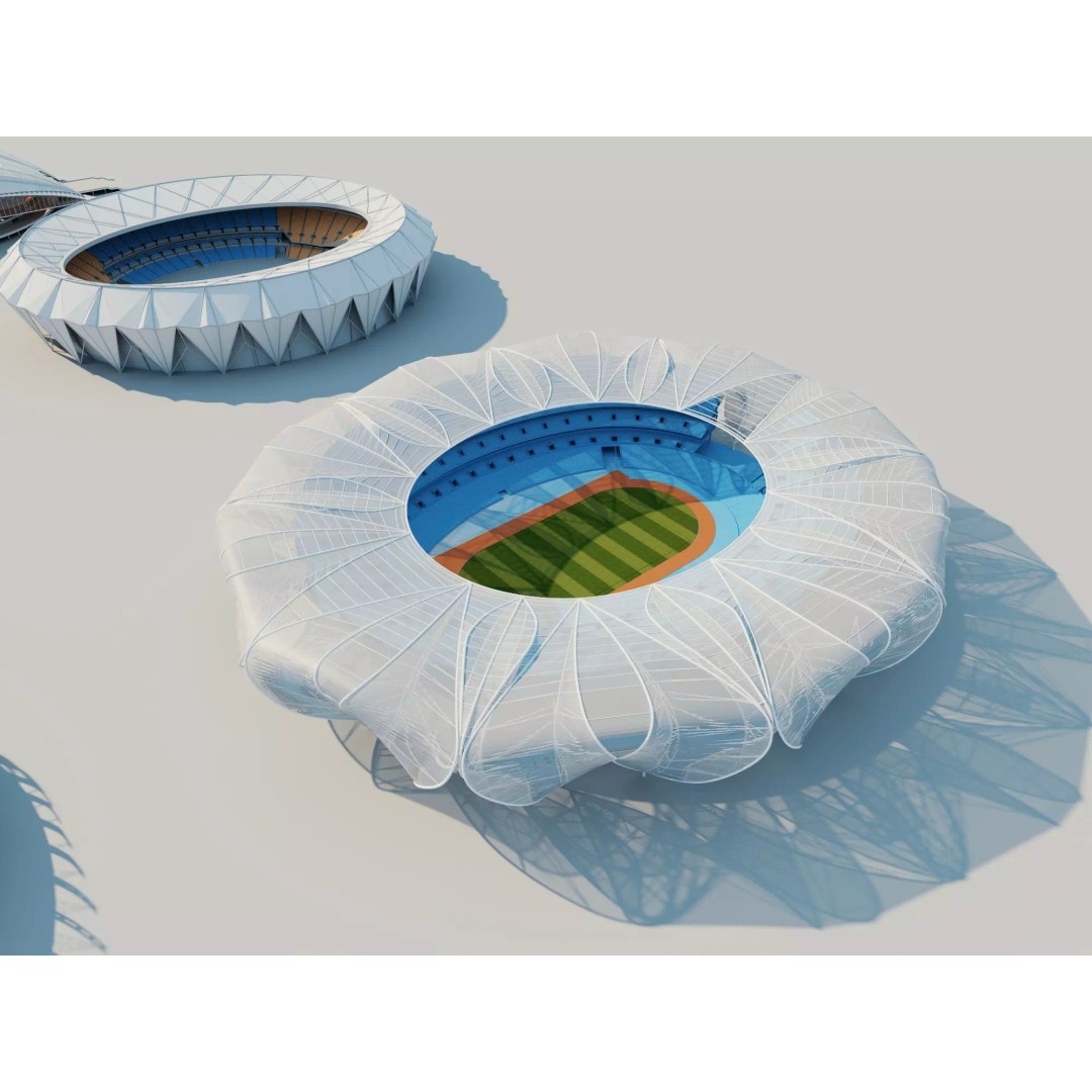 Modern Soccer Stadium 3D Model – Unique Futuristic Roof Designs, FBX, OBJ - View 12
