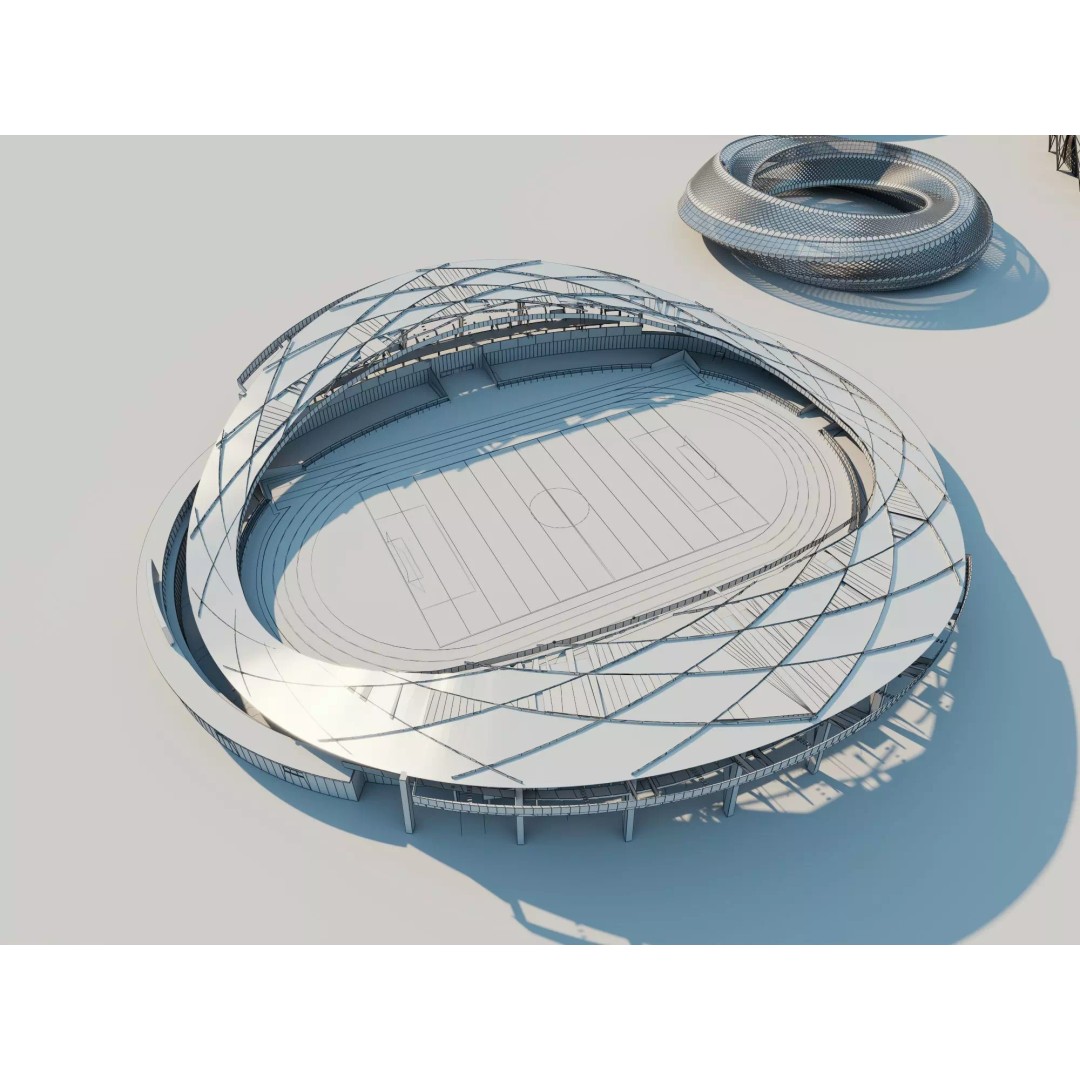 Modern Soccer Stadium 3D Model – Unique Futuristic Roof Designs, FBX, OBJ - View 13