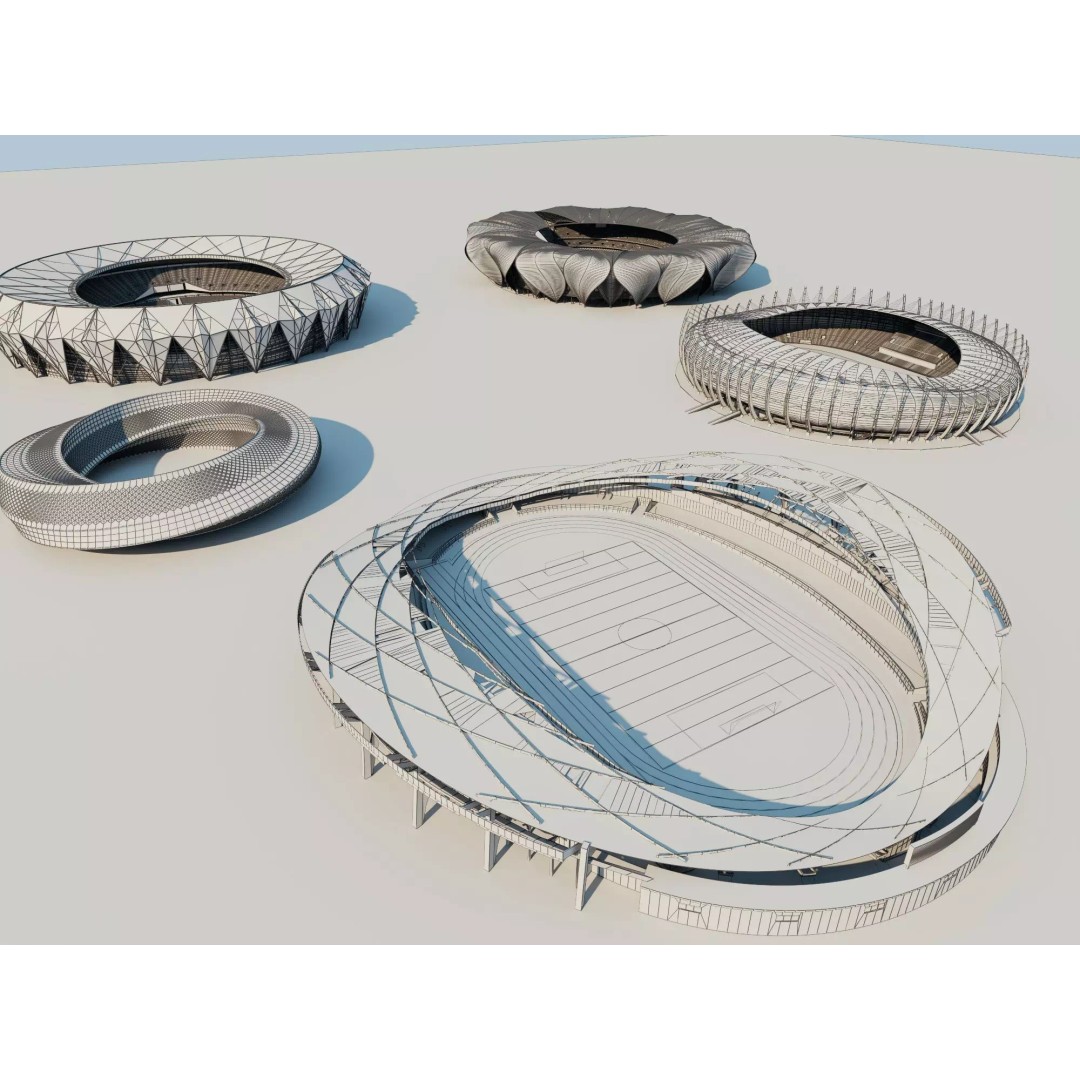 Modern Soccer Stadium 3D Model – Unique Futuristic Roof Designs, FBX, OBJ - View 17