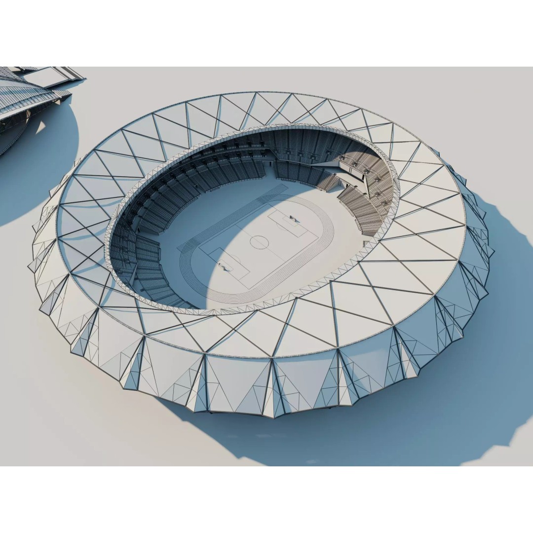 Modern Soccer Stadium 3D Model – Unique Futuristic Roof Designs, FBX, OBJ - View 18