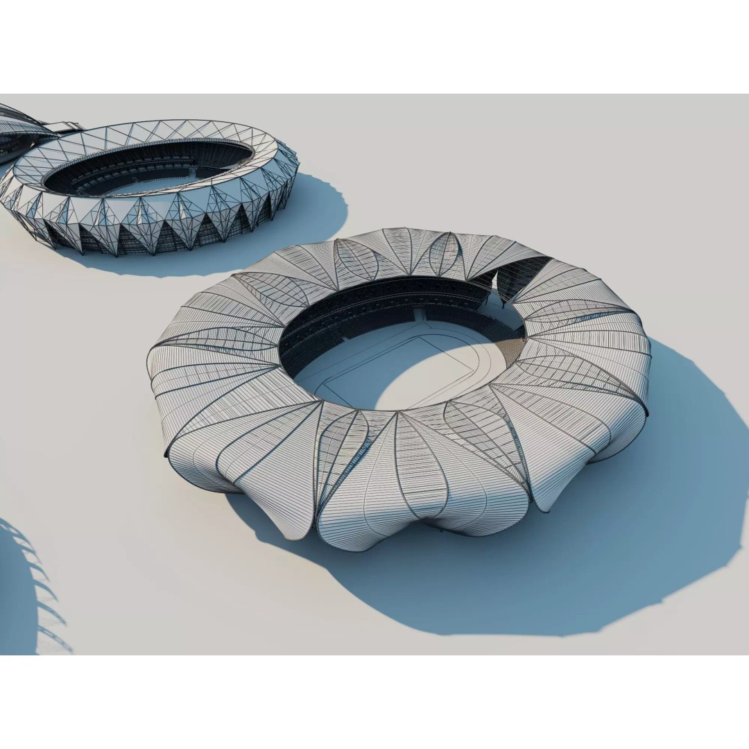Modern Soccer Stadium 3D Model – Unique Futuristic Roof Designs, FBX, OBJ - View 19
