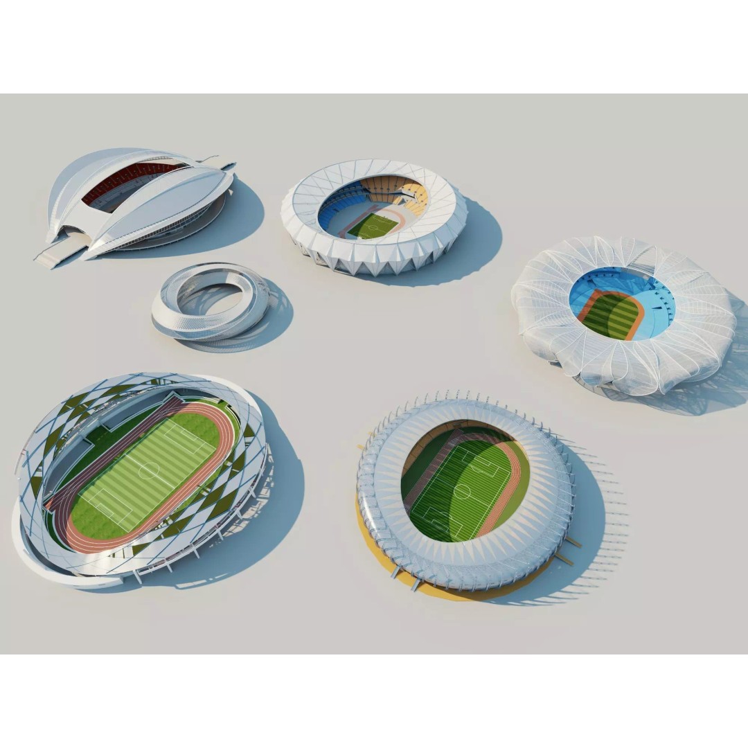 Modern Soccer Stadium 3D Model – Unique Futuristic Roof Designs, FBX, OBJ - View 2
