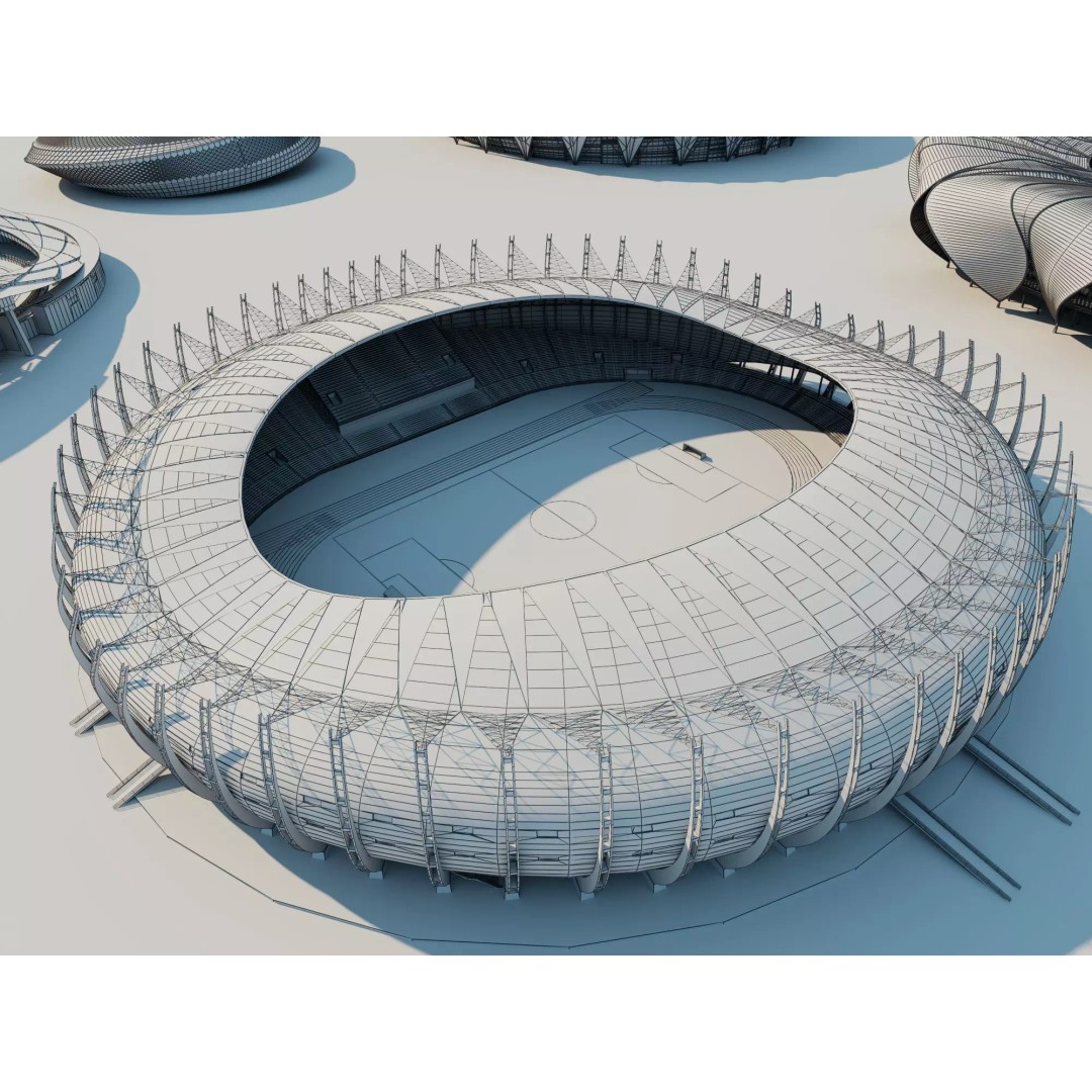 Modern Soccer Stadium 3D Model – Unique Futuristic Roof Designs, FBX, OBJ - View 20