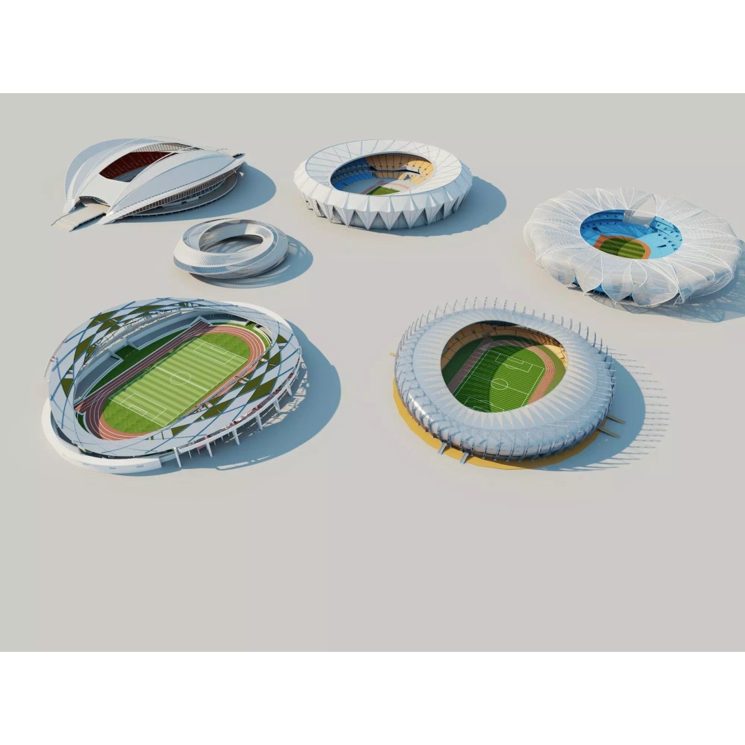 Modern Soccer Stadium 3D Model – Unique Futuristic Roof Designs, FBX, OBJ - View 4