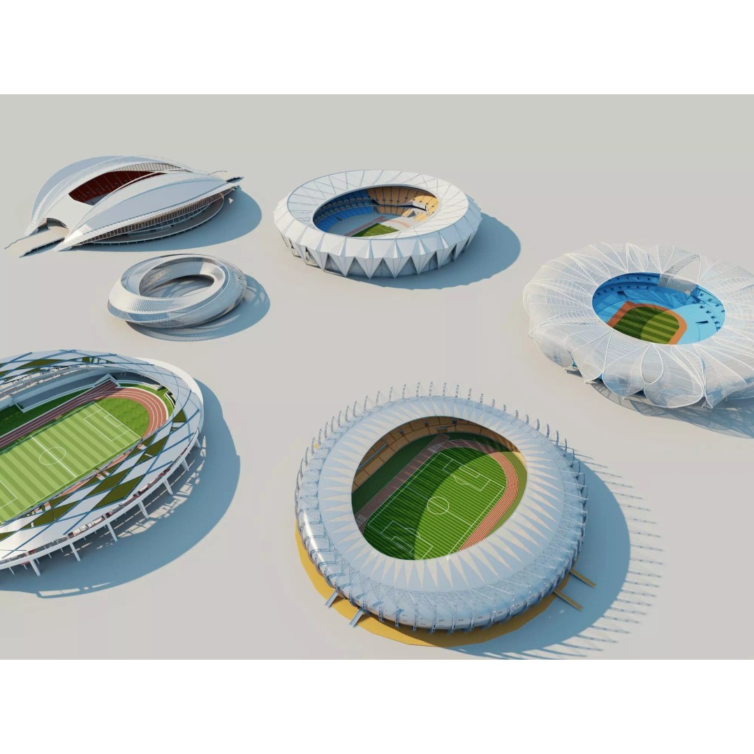 Modern Soccer Stadium 3D Model – Unique Futuristic Roof Designs, FBX, OBJ - View 5