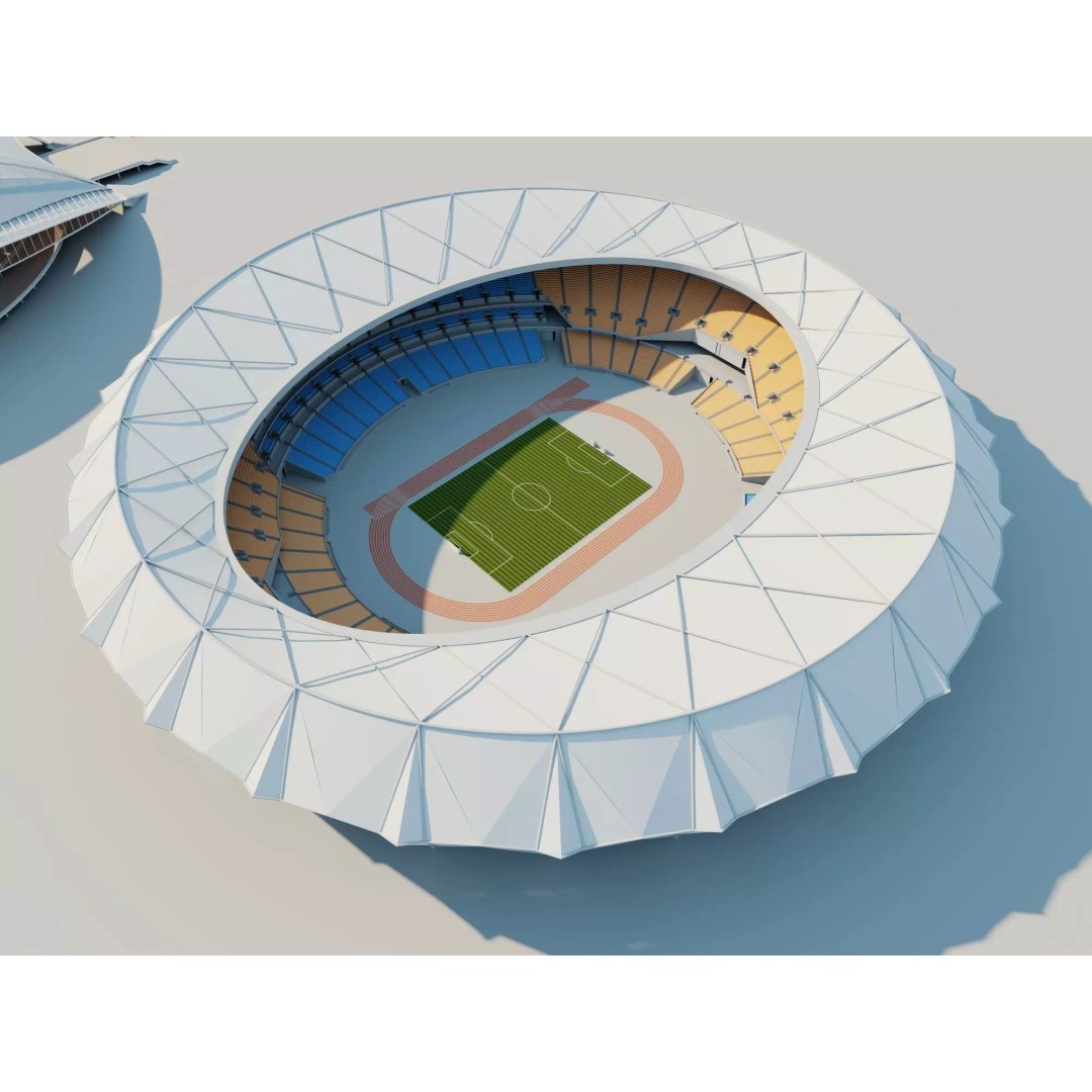 Modern Soccer Stadium 3D Model – Unique Futuristic Roof Designs, FBX, OBJ - View 6