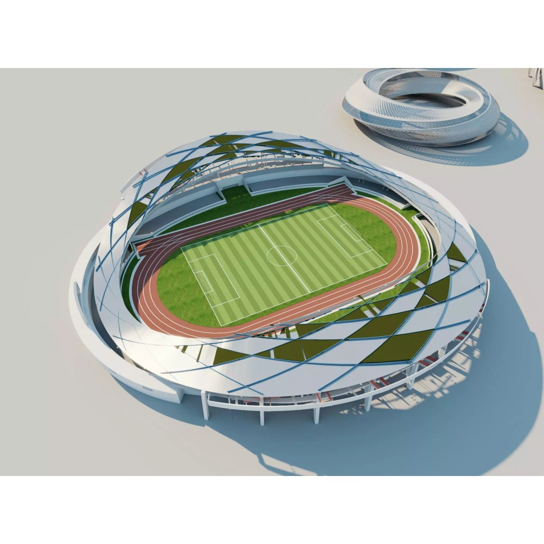 Modern Soccer Stadium 3D Model – Unique Futuristic Roof Designs, FBX, OBJ - View 7