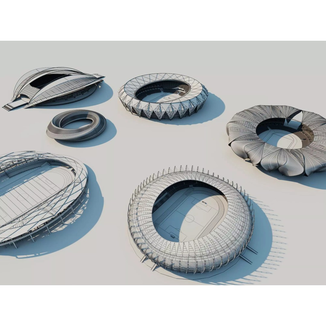 Modern Soccer Stadium 3D Model – Unique Futuristic Roof Designs, FBX, OBJ - View 9