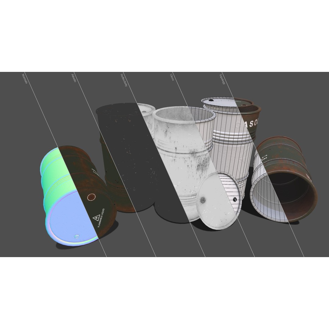 Military Barrels 3D Model – Low Poly Game Asset, FBX, PBR Textures
