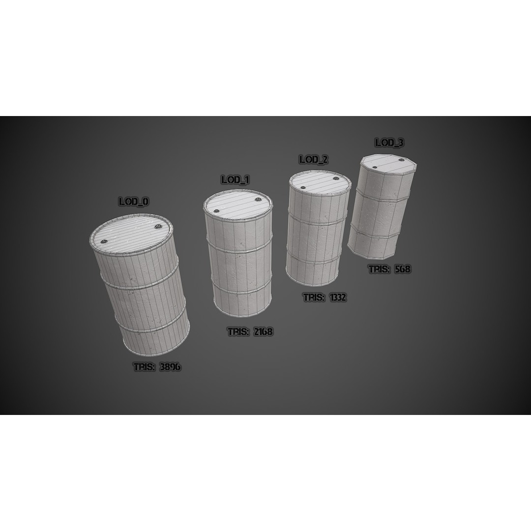 Military Barrels 3D Model – Low Poly Game Asset, FBX, PBR Textures - View 10