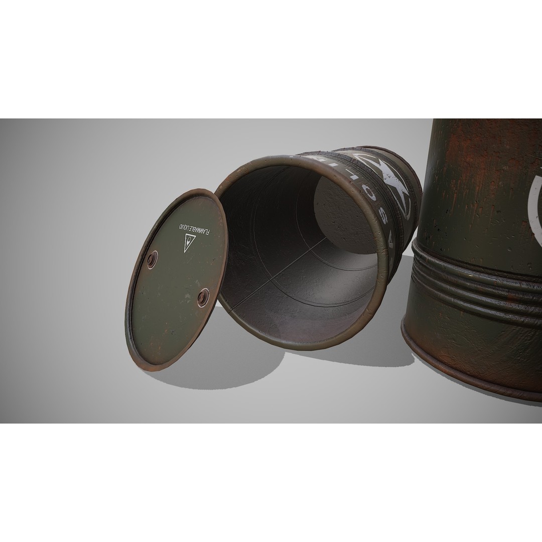 Military Barrels 3D Model – Low Poly Game Asset, FBX, PBR Textures - View 5